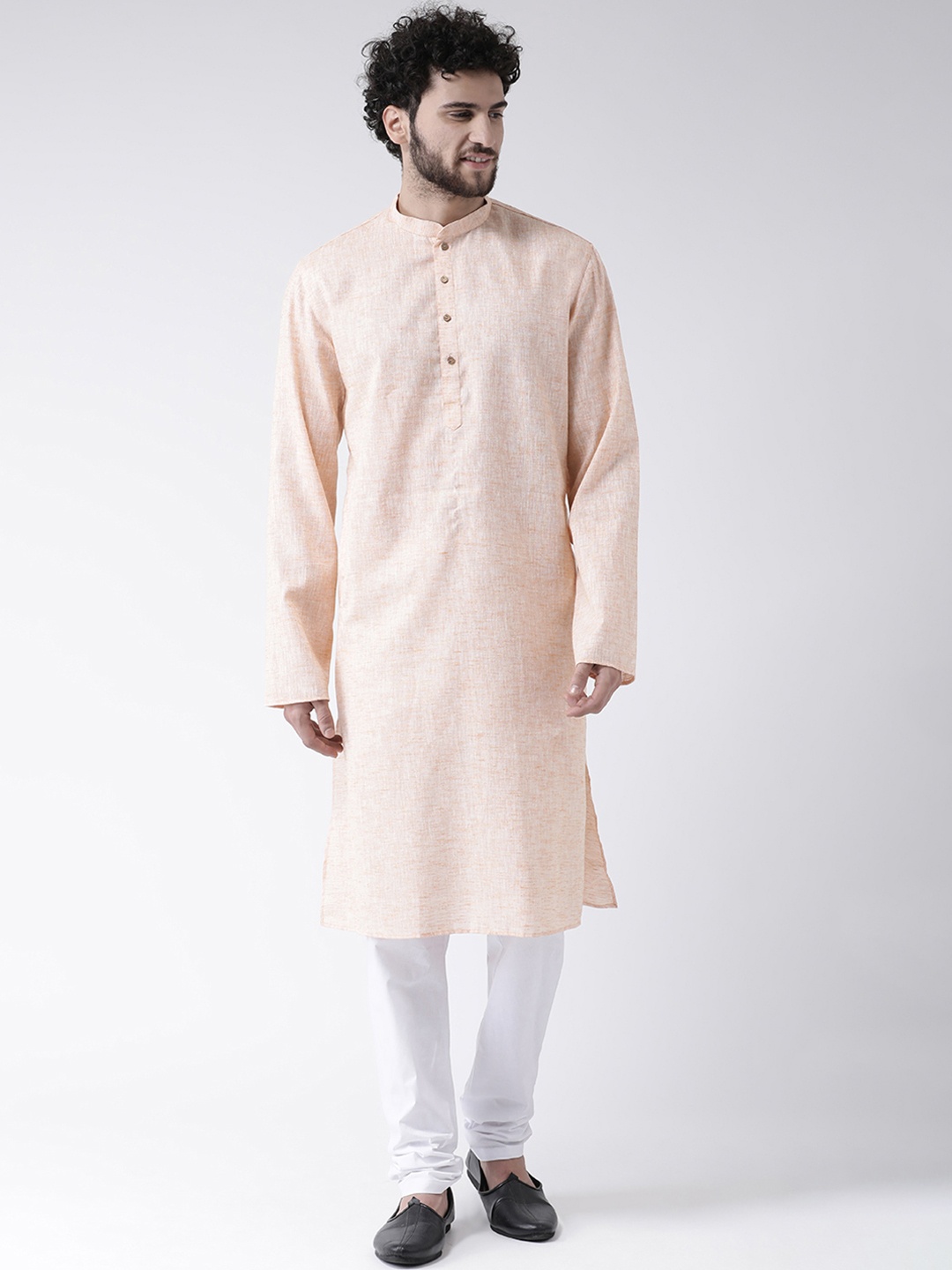 

TABARD Men Peach-Coloured & White Cotton Plain Kurta with Churidar