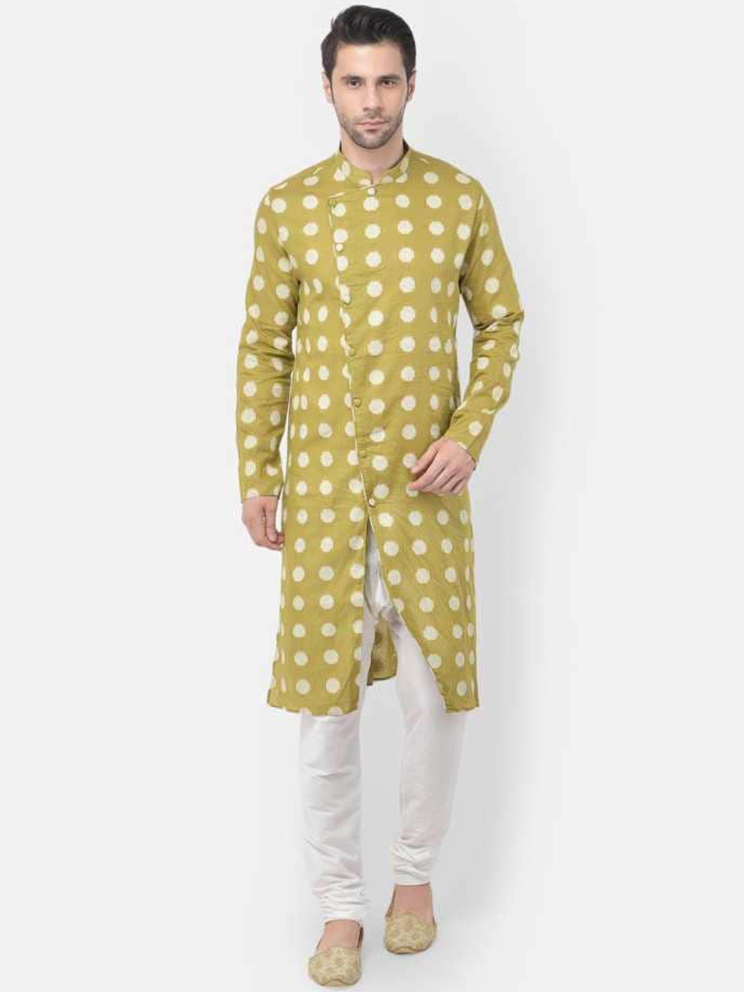 

TABARD Men Green Angrakha Pure Cotton Printed Kurti with Pyjamas
