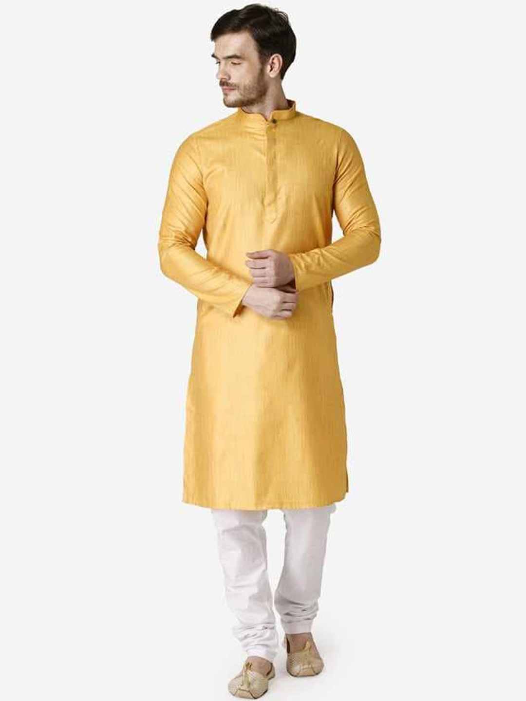 

TABARD Men Yellow Jacquard Printed Kurta with Churidar