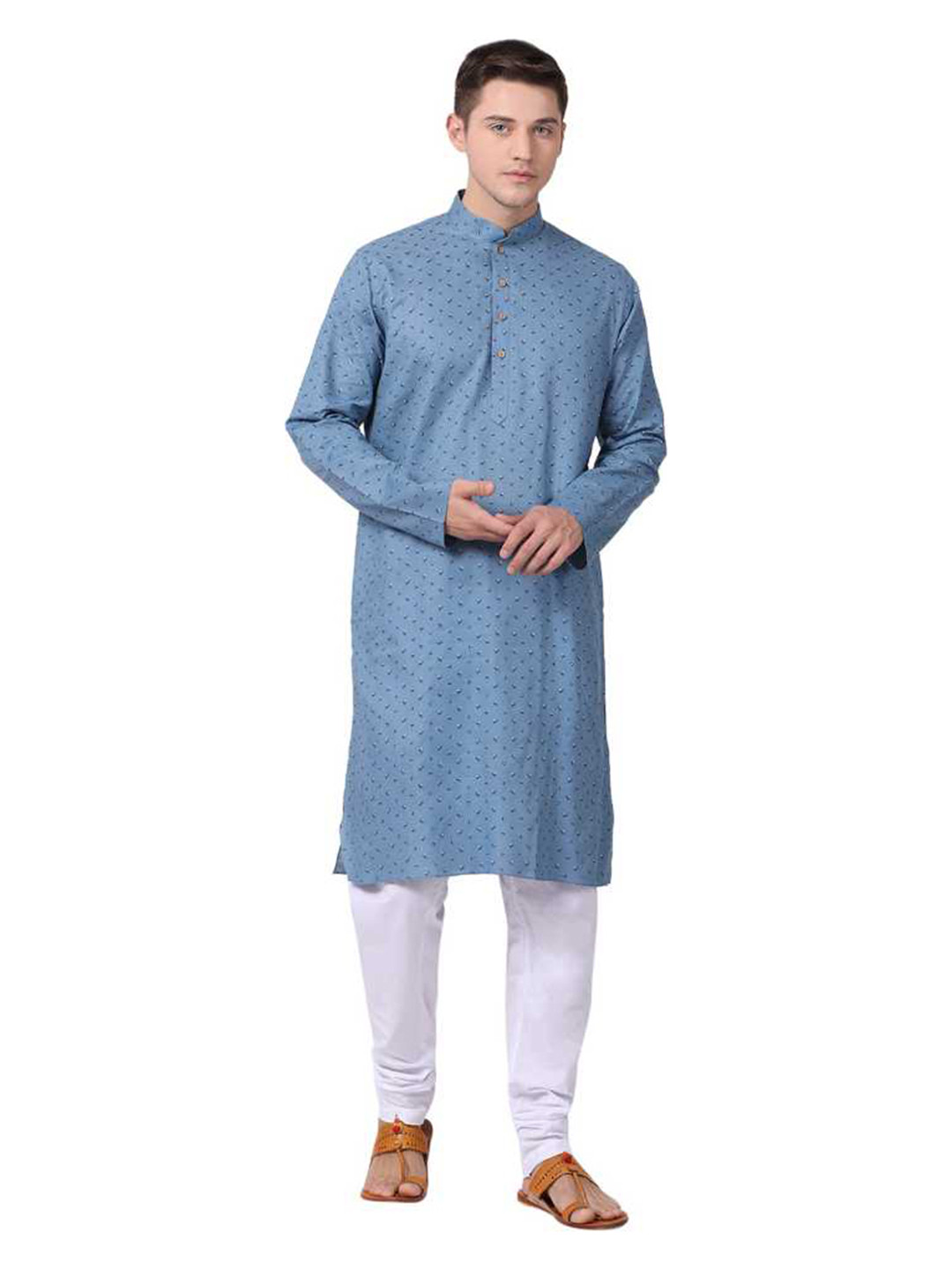 

TABARD Men Blue & White Cotton Printed Kurta with Pyjamas