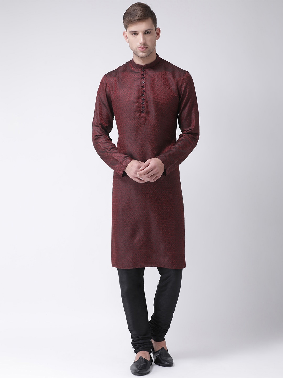 

TABARD Men Maroon Silk Blend Printed Kurta with Churidar