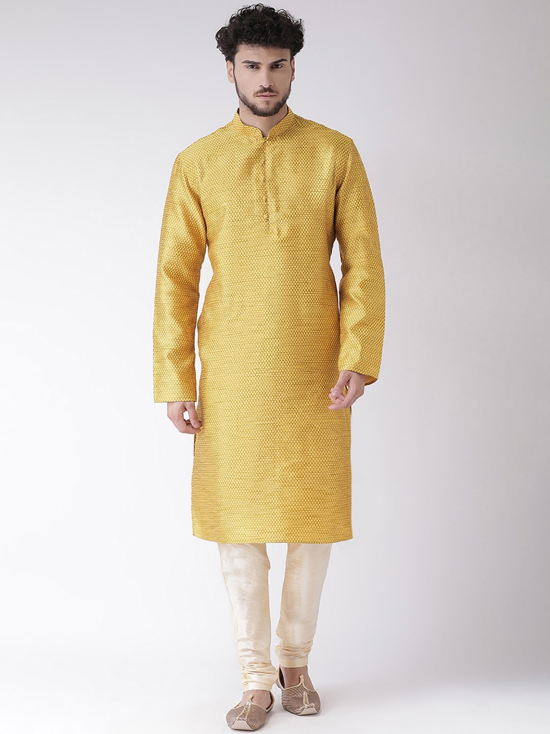 

TABARD Men Yellow Jacquard Printed Kurta with Churidar