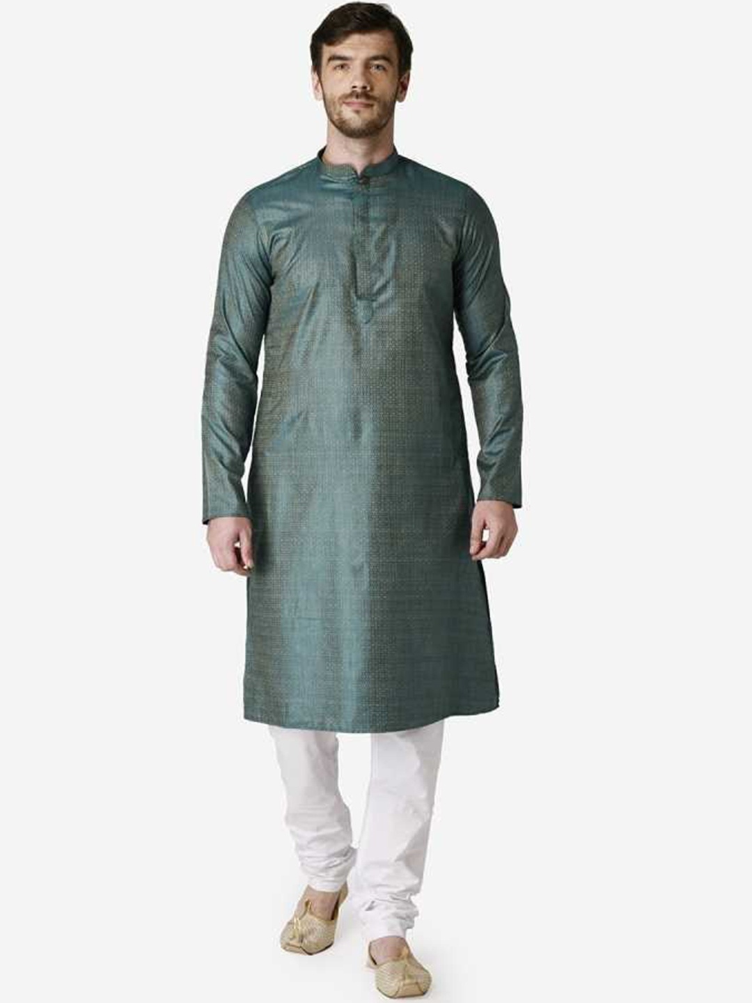 

TABARD Men Green Jacquard Printed Kurta With Churidar