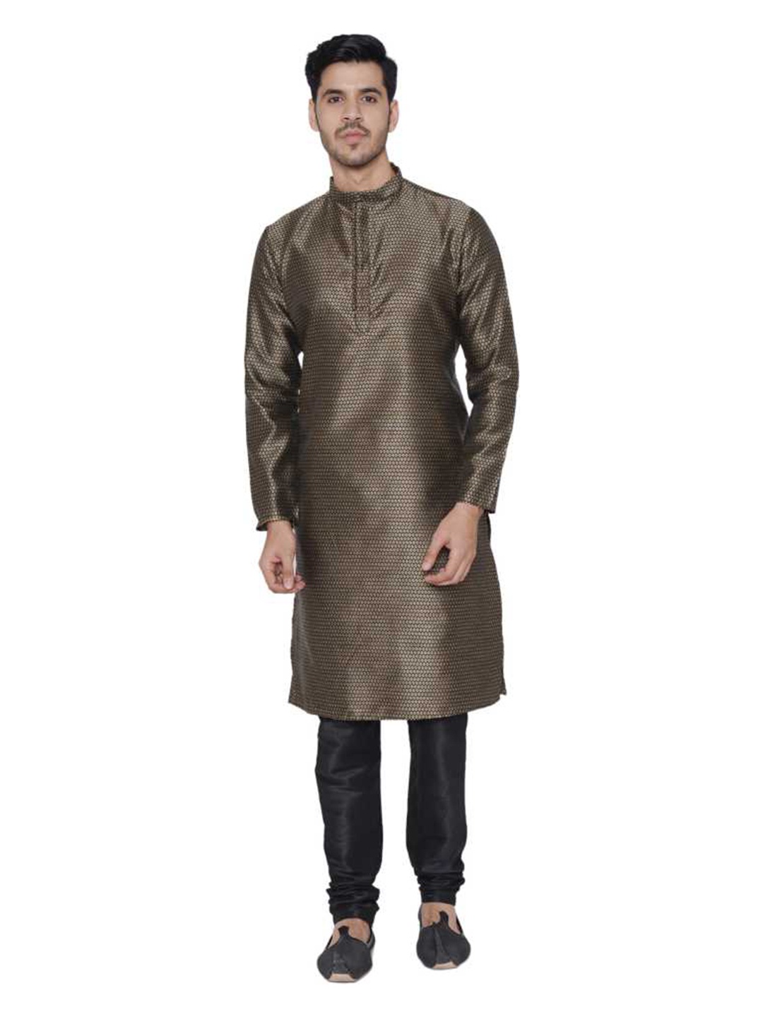 

TABARD Men Beige & Black Jacquard Printed Kurta with Pyjamas
