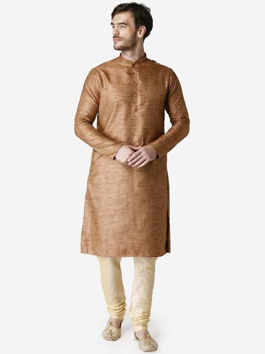 

TABARD Men Red Silk Blend Solid Kurta with Churidar