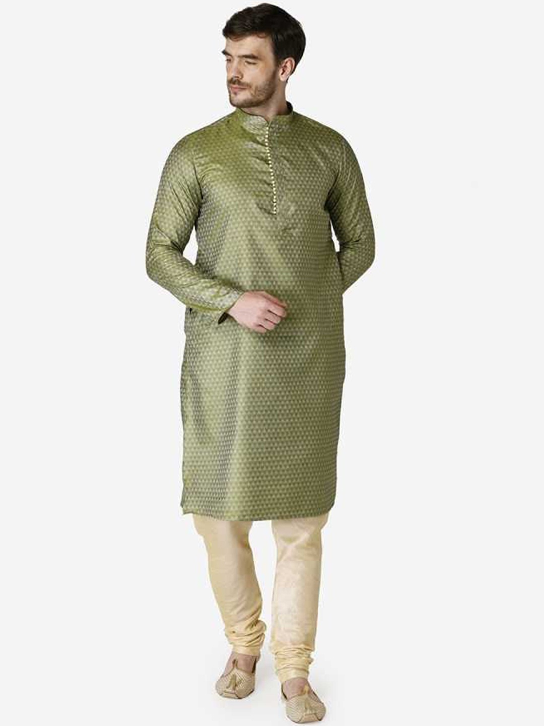 

TABARD Men Green Jacquard Empire Kurta with Churidar
