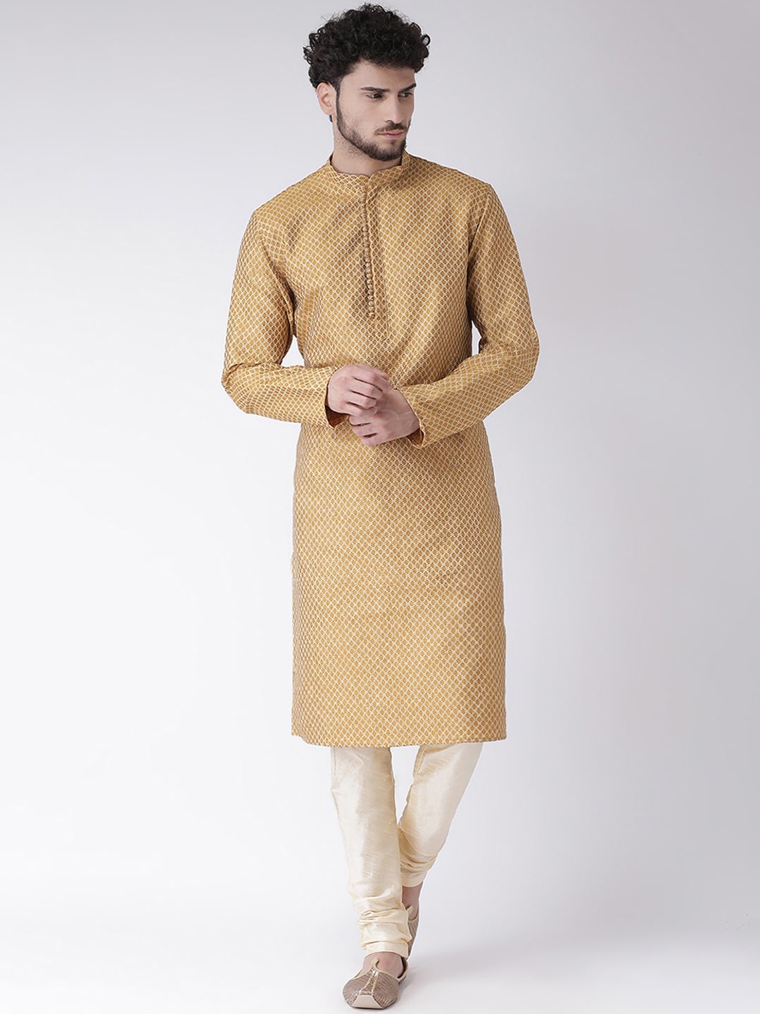 

TABARD Men Mustard Woven Design Kurta With Churidar