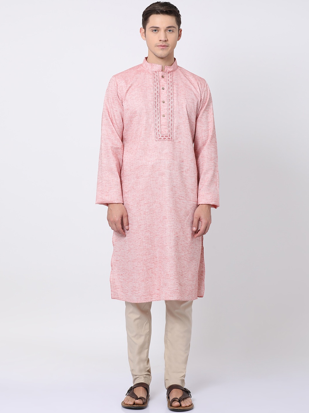 

TABARD Men Red Cotton Plain Kurta With Churidar