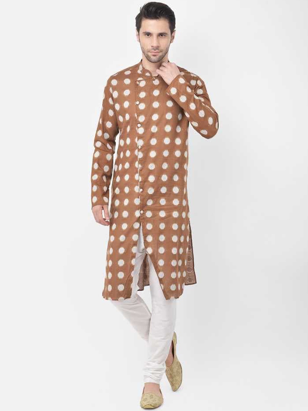 

TABARD Men Brown Cotton Printed Kurta with Pyjamas