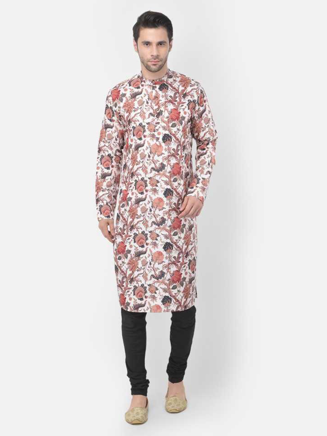 

TABARD Men White Floral Printed Pure Cotton Kurta with Pyjamas