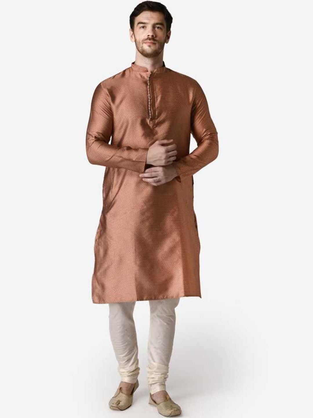 

TABARD Men Red Jacquard Self-Design Pleated Kurta with Pyjamas