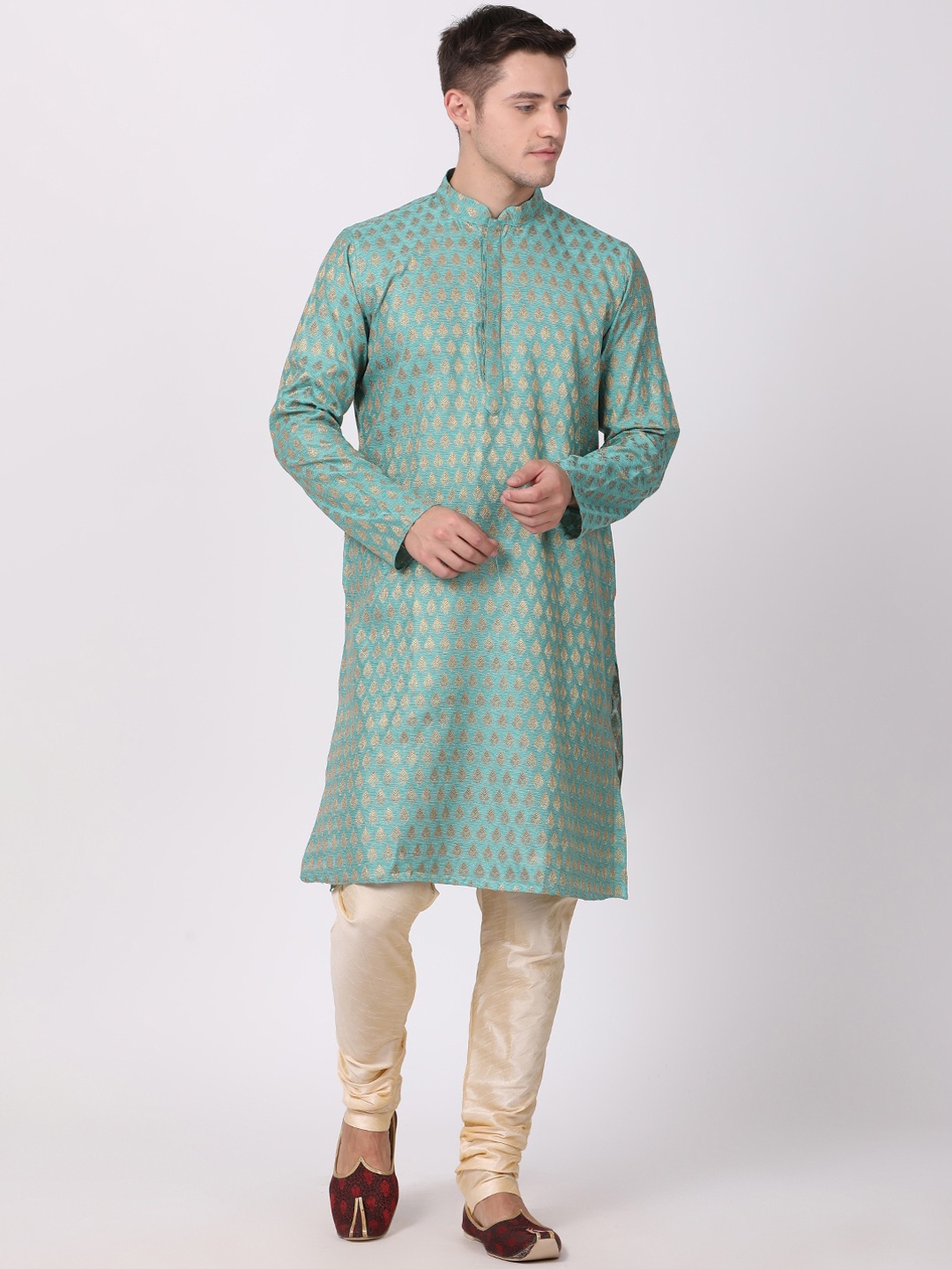 

TABARD Men Green Jacquard Printed Kurta With Churidar