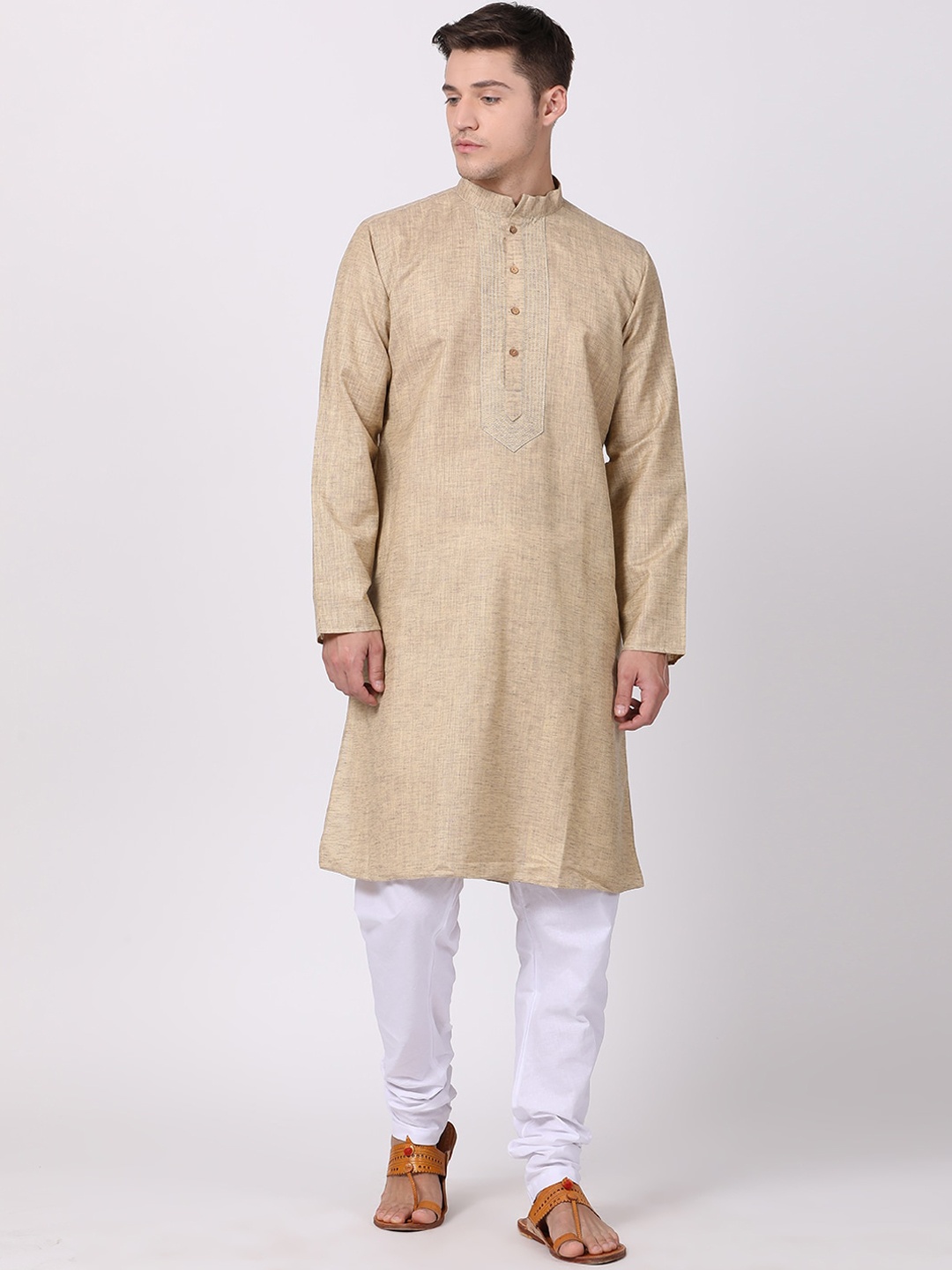 

TABARD Men Beige Solid Pure Cotton Kurta with Churidar