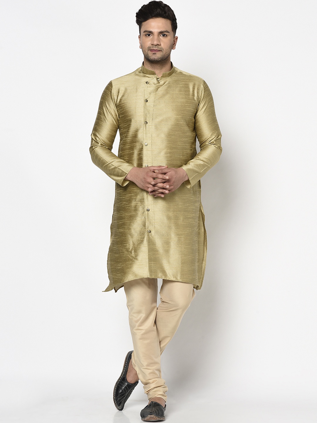 

TABARD Men Golden Jacqard Printed Kurta with Pyjamas, Gold