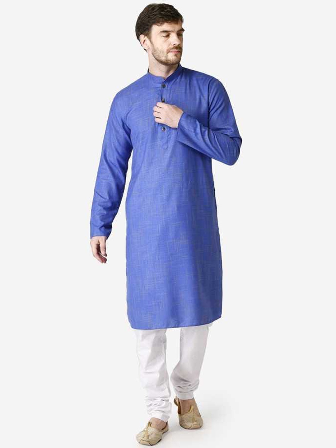 

TABARD Men Blue Checked Pure Cotton Kurta with Churidar