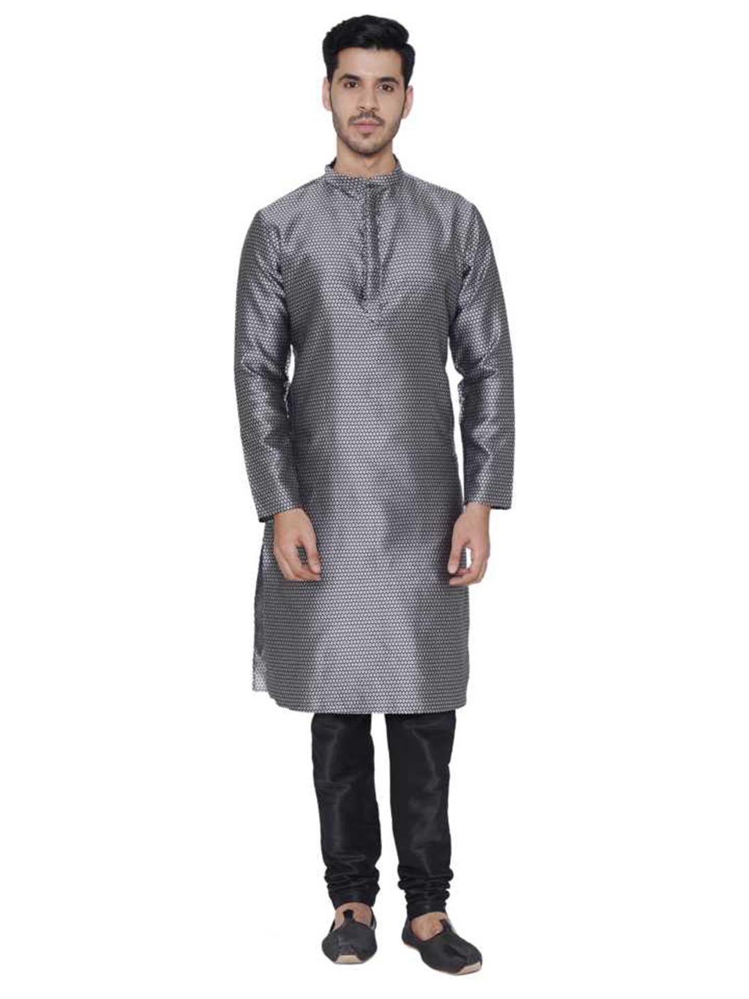 

TABARD Men Silver & Black Jacquard Printed Kurta with Churidar