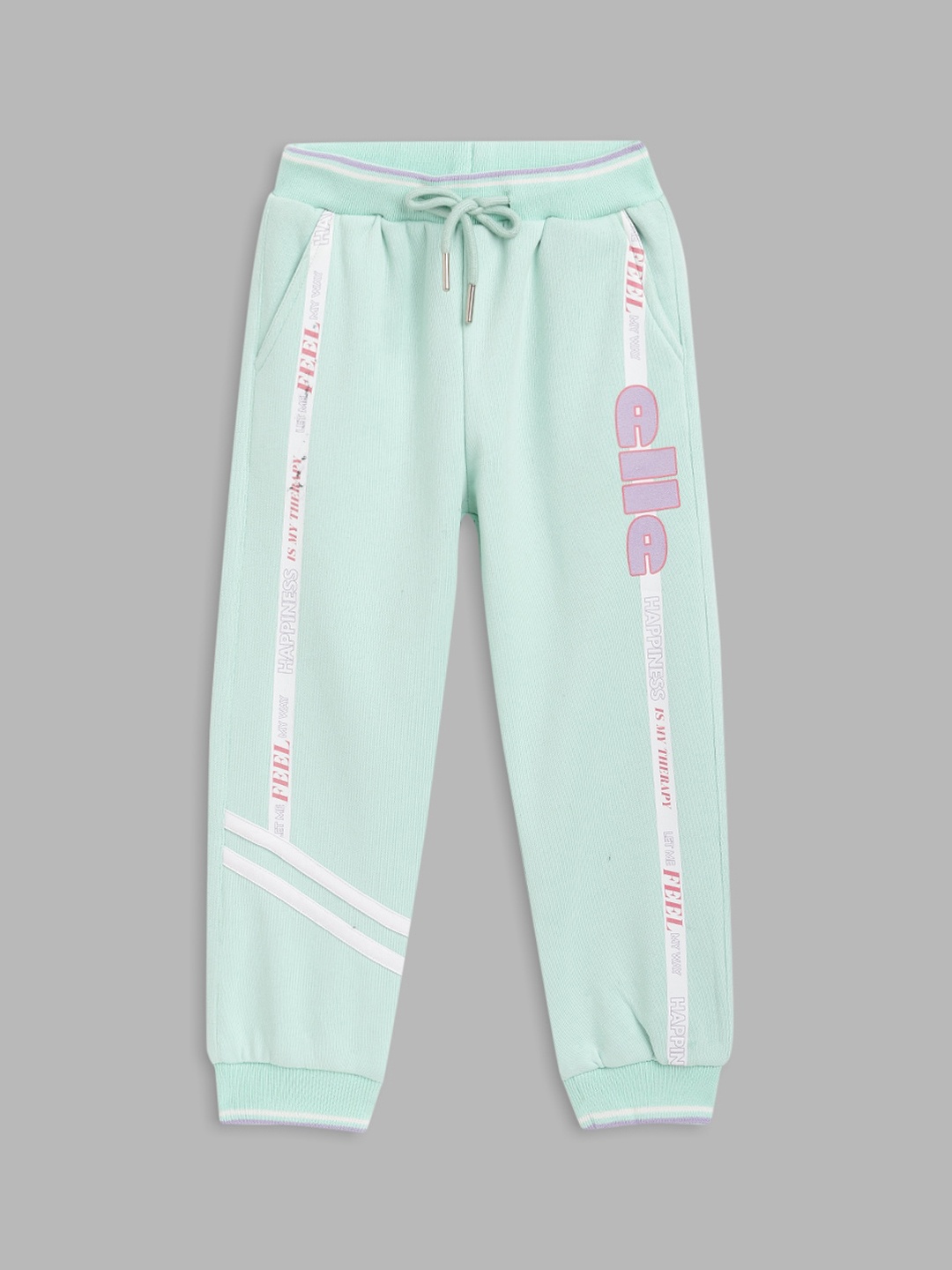 

ELLE Girls Sea-Green & White Printed Joggers