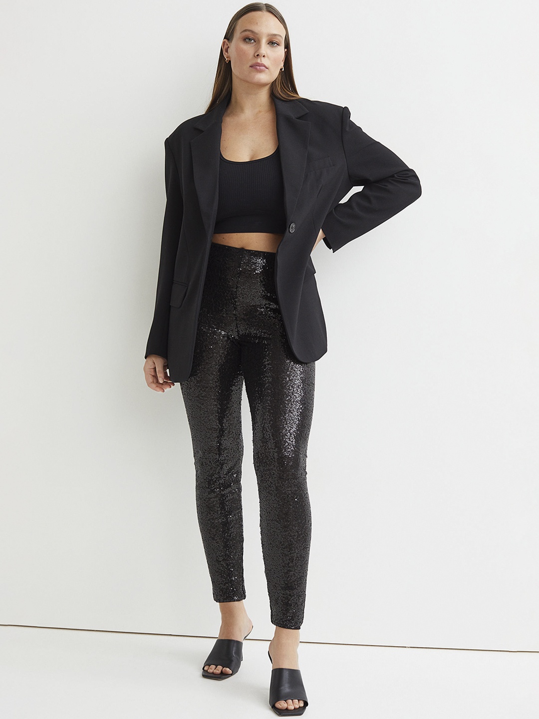 

H&M Women Black Sequined Leggings