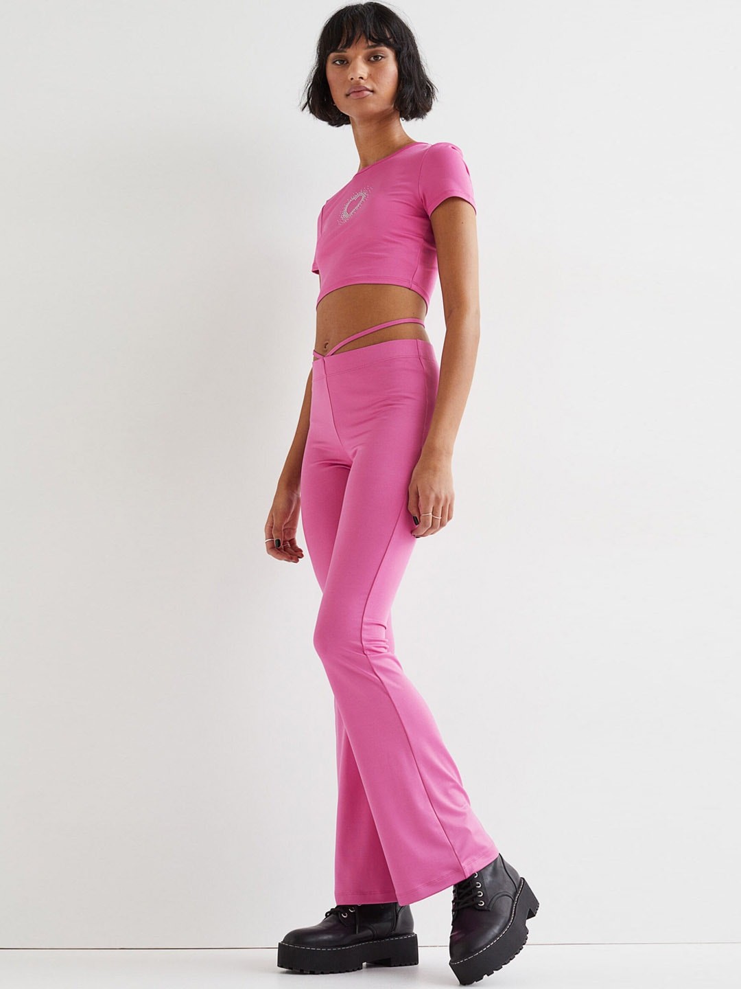 

H&M Women Pink Flared Tie-Detail Leggings
