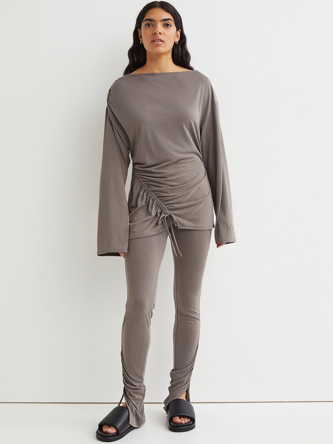 

H&M Women Grey Drawstring-Detail Leggings
