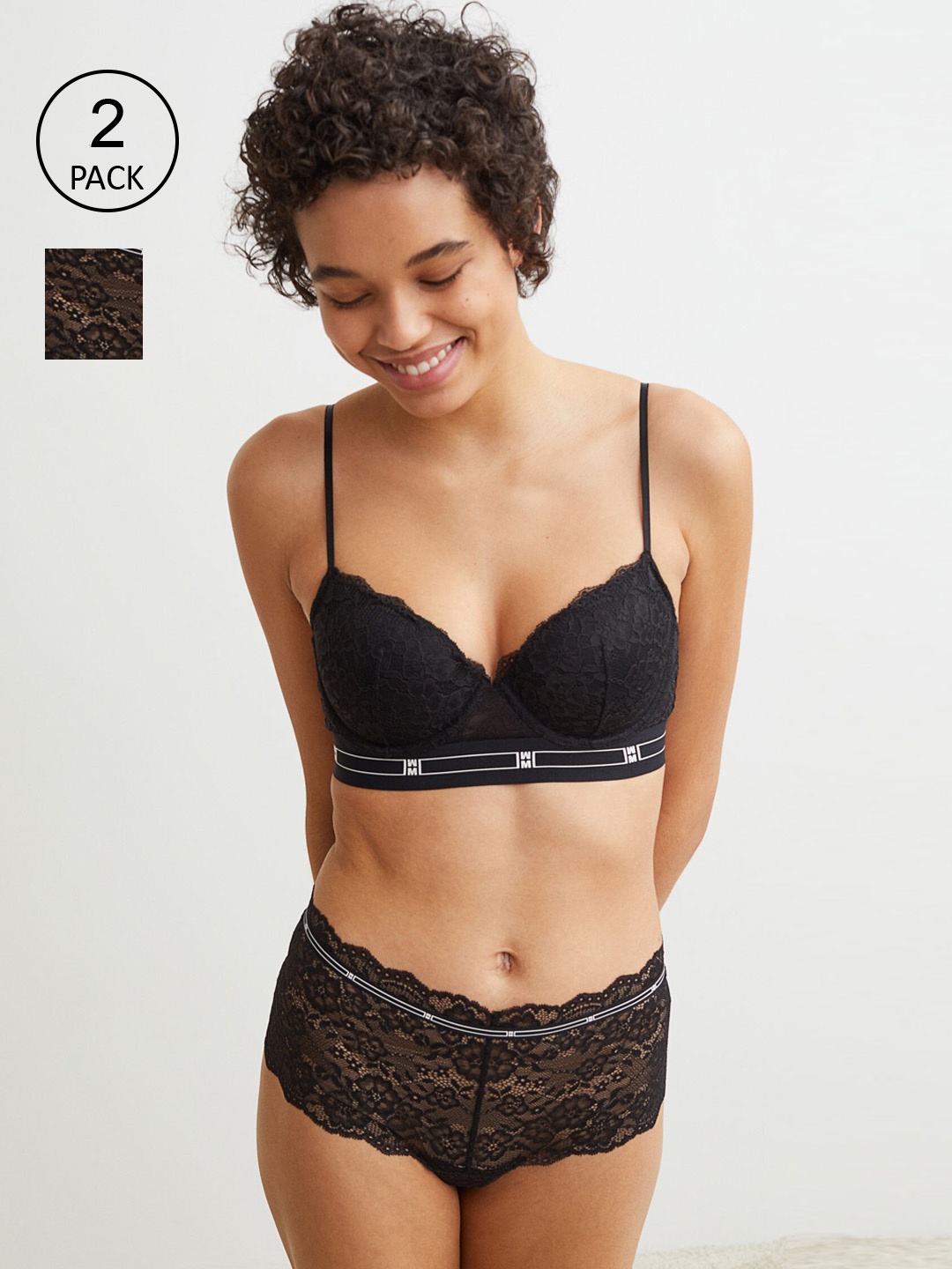 

H&M Women Black 2-Pack Lace Thong Briefs 1010031001