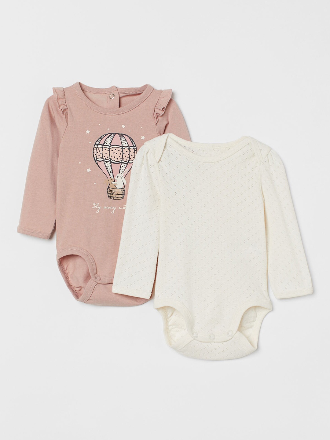 

H&M Girls 2-Pack Puff-Sleeved Bodysuits, White