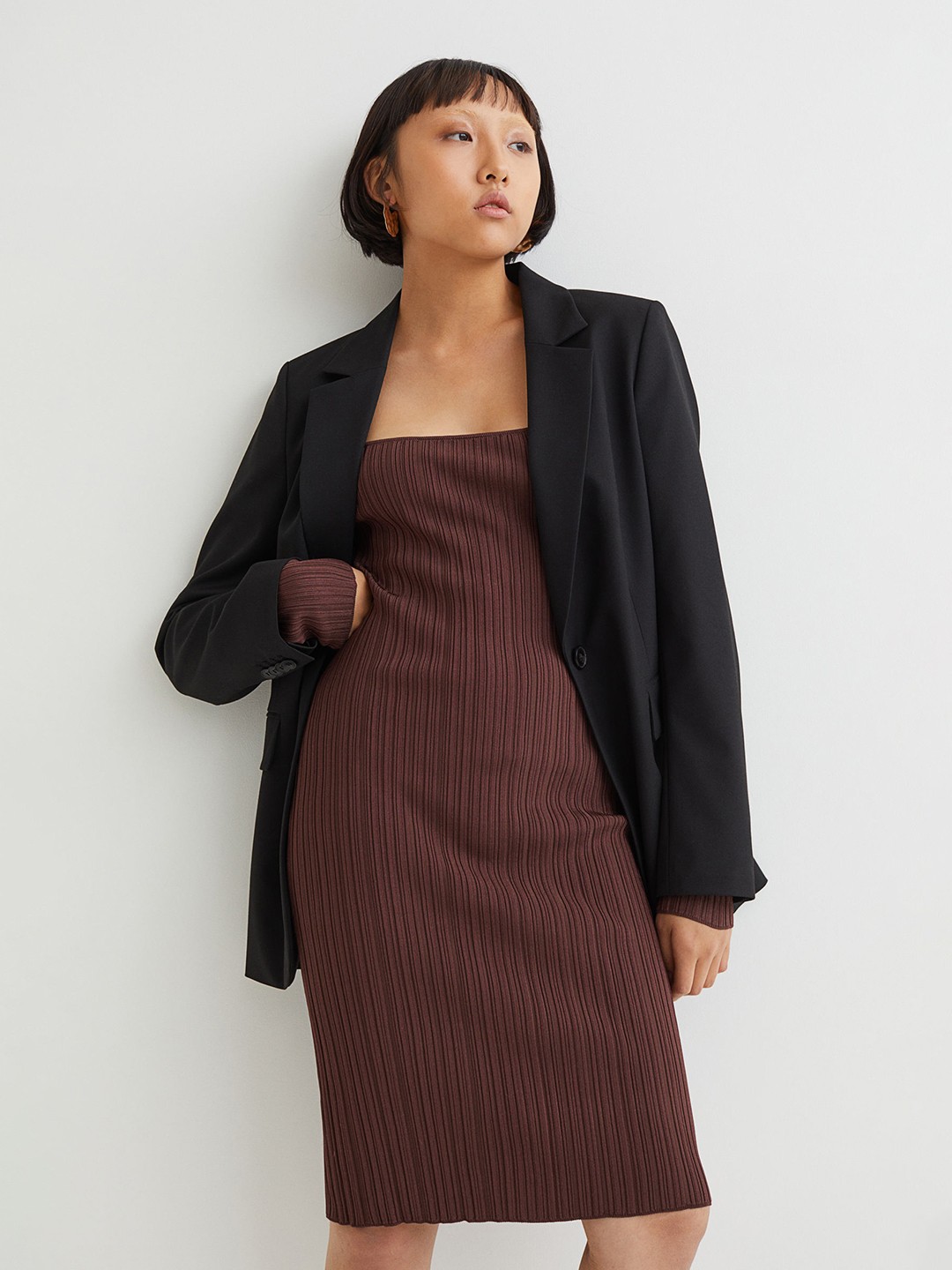 

H&M Women Brown Sheath Rib-Knit Dress