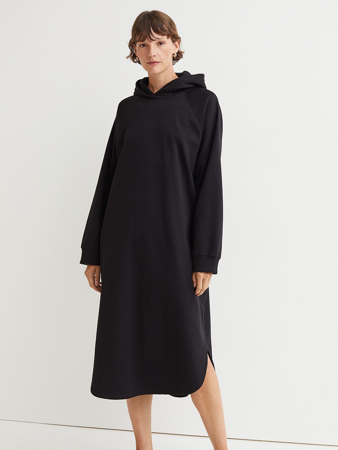 

H&M Women Black Solid Hooded Sweatshirt Dress