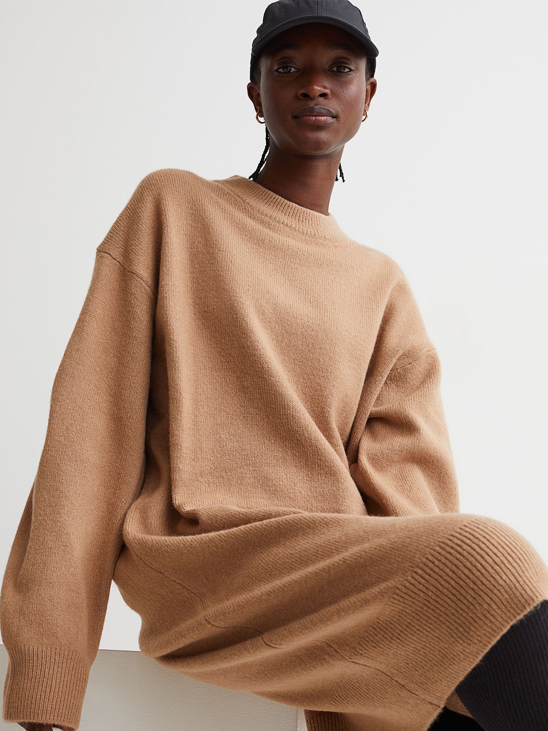

H&M Women Beige Solid Knitted Dress
