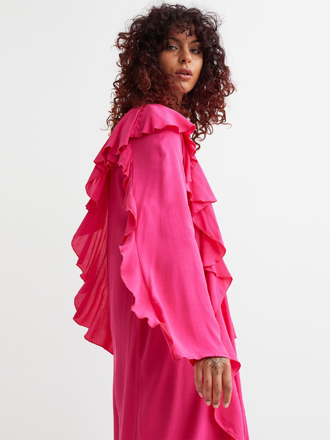 

H&M Women Pink Flounced Maxi Dress