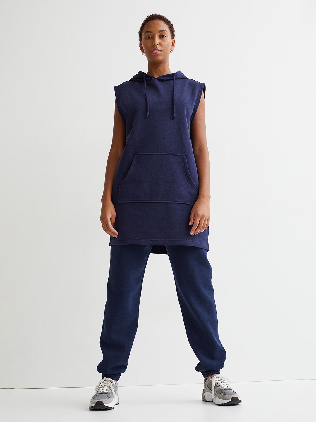 

H&M Women Blue Hooded Sweatshirt Dress