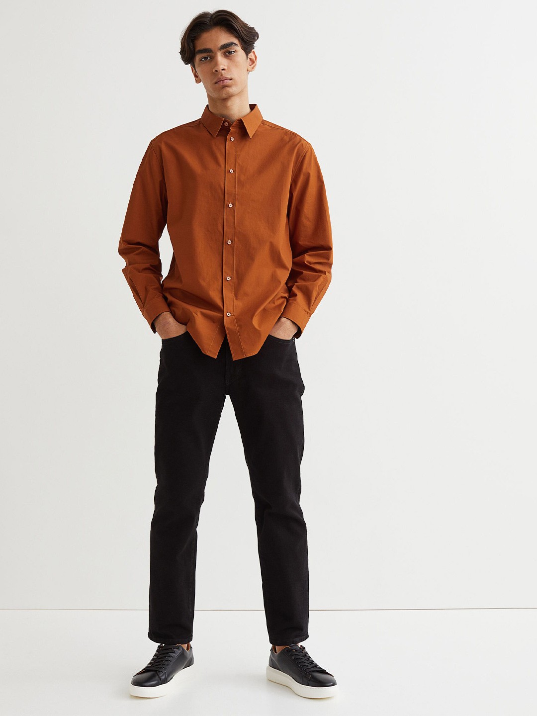 

H&M Men Orange Solid Regular Fit Pure Cotton Shirt