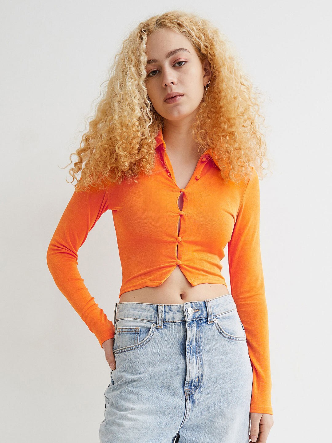 

H&M Women Orange Solid Jersey Shirt