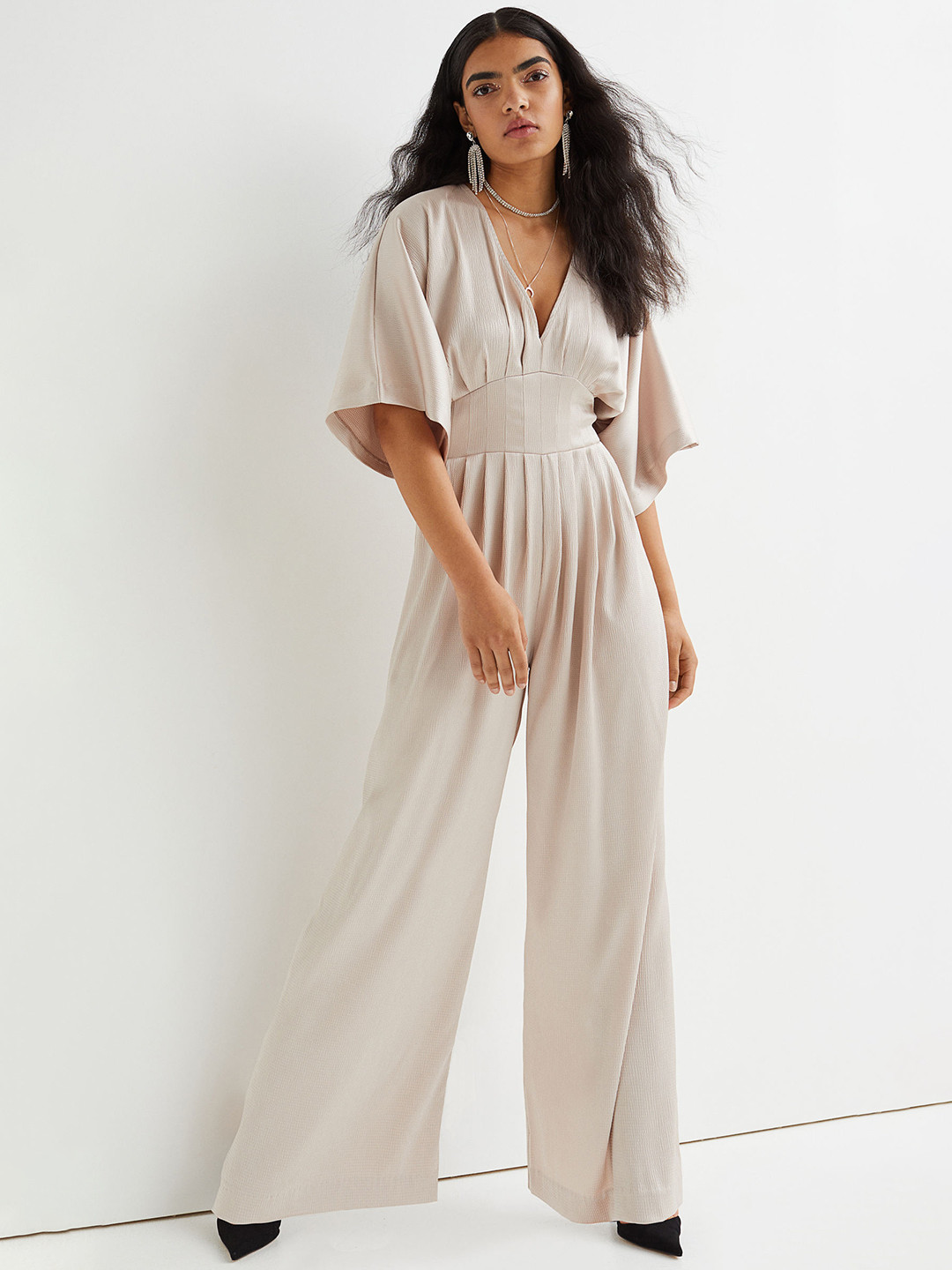 

H&M Women Beige Wide-leg Jumpsuit