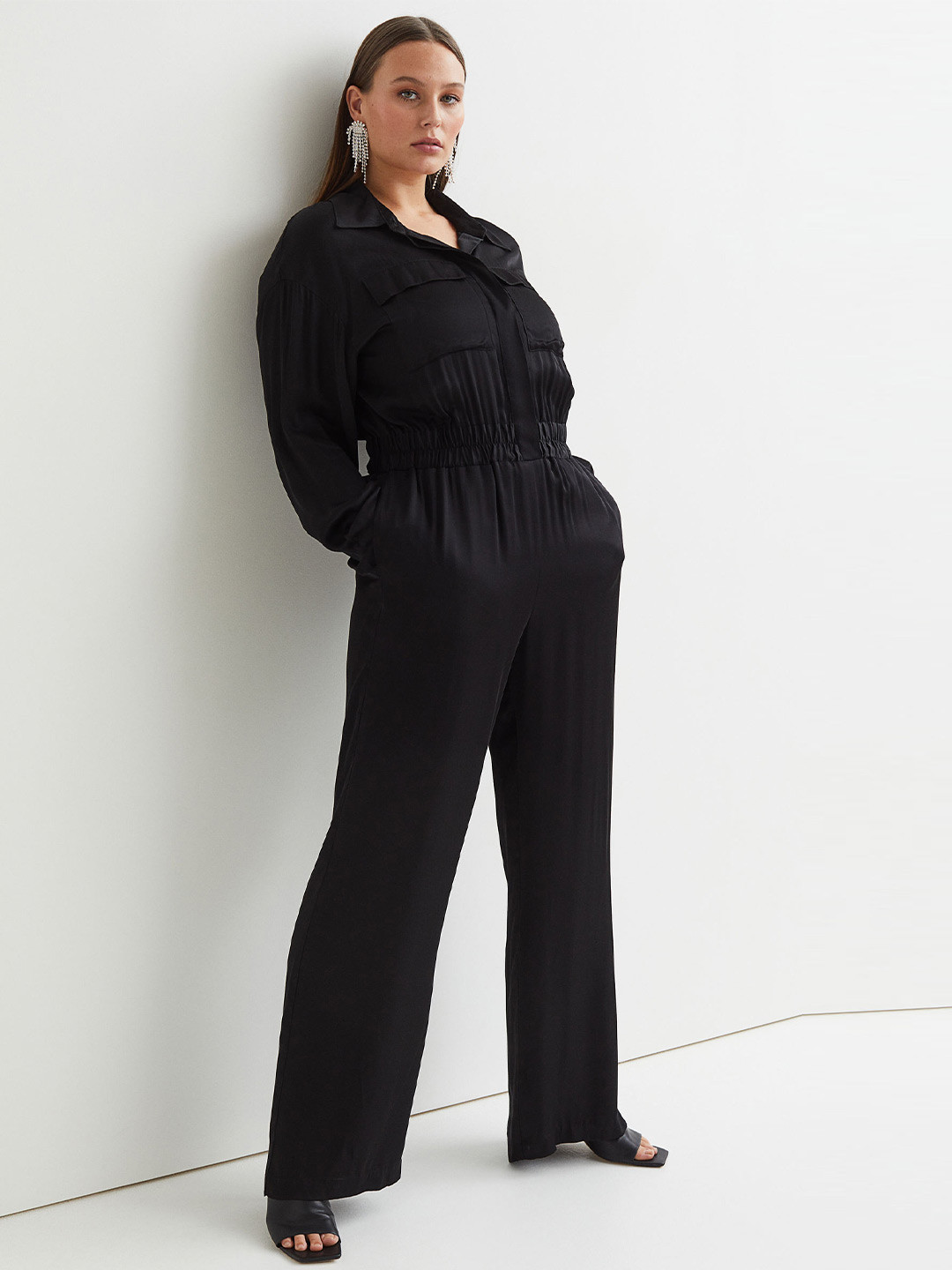 

H&M Women Black Satin jumpsuit