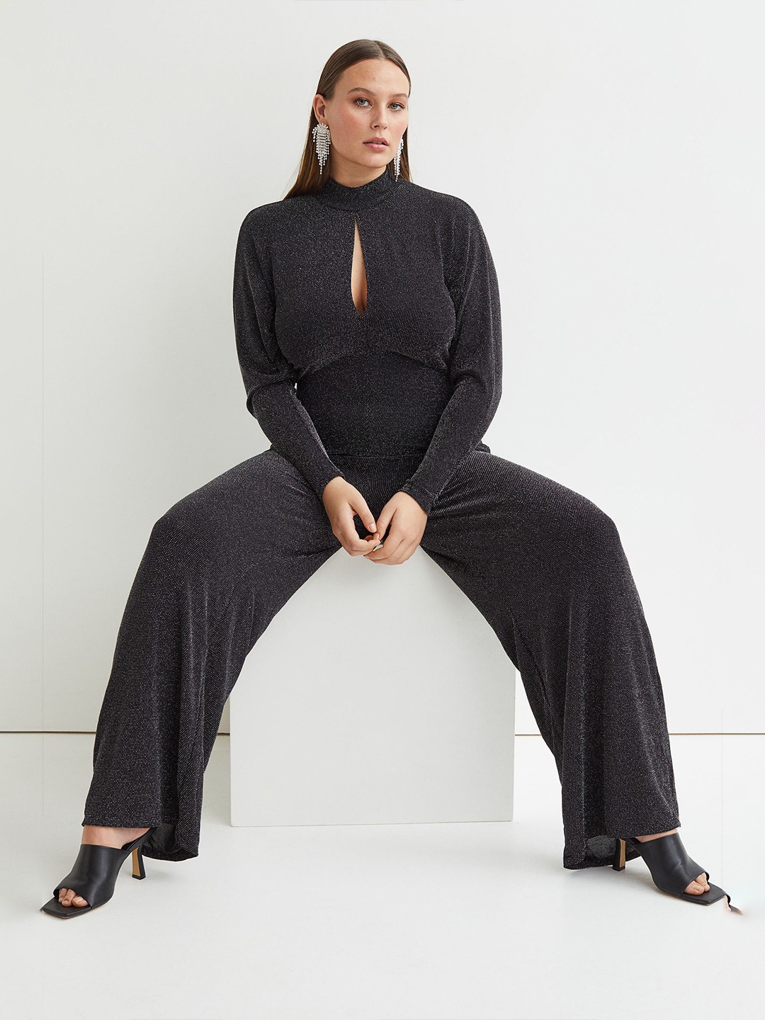 

H&M Women Black Glittery jumpsuit
