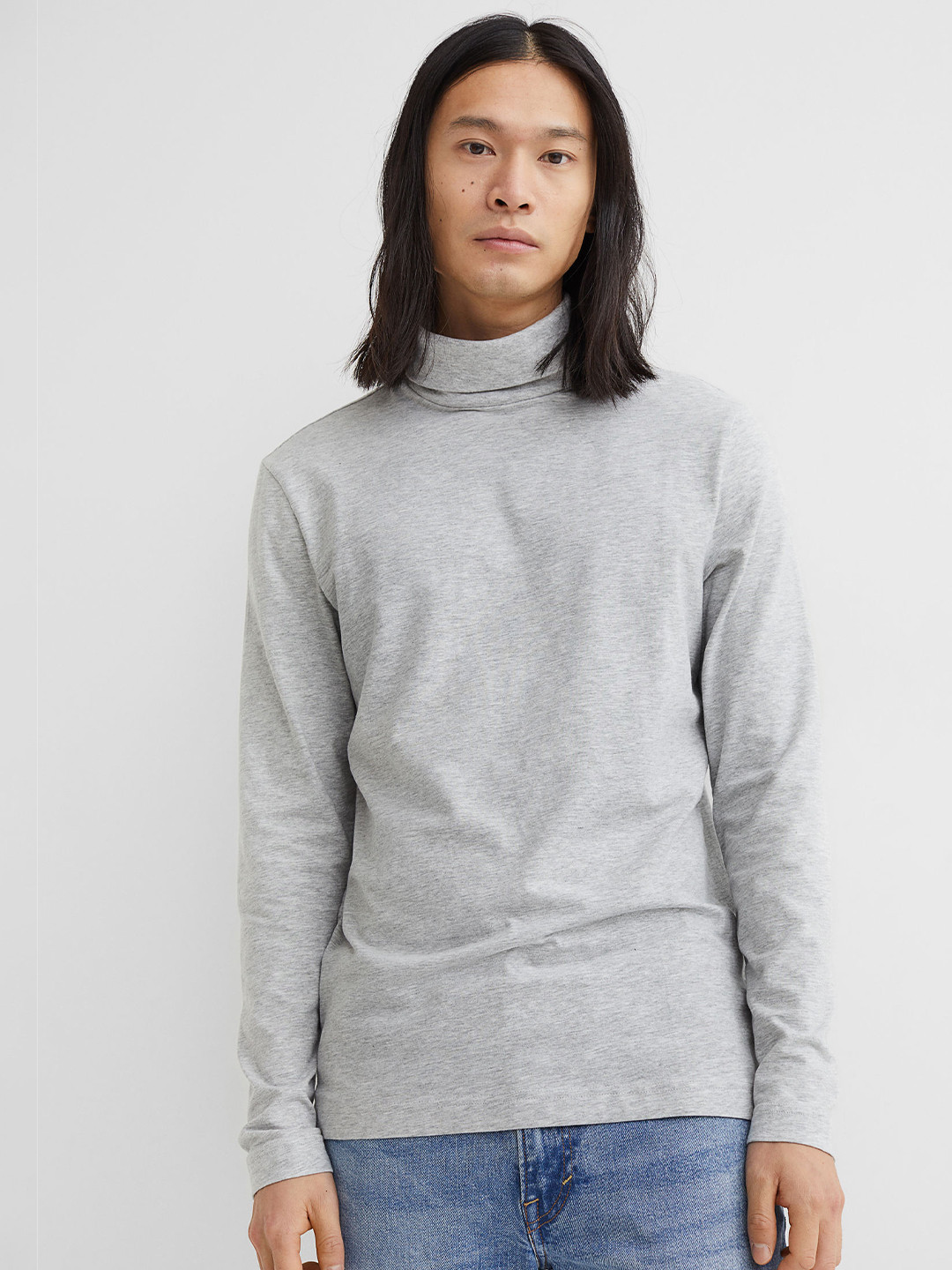 

H&M Men Grey Polo-neck top Slim Fit