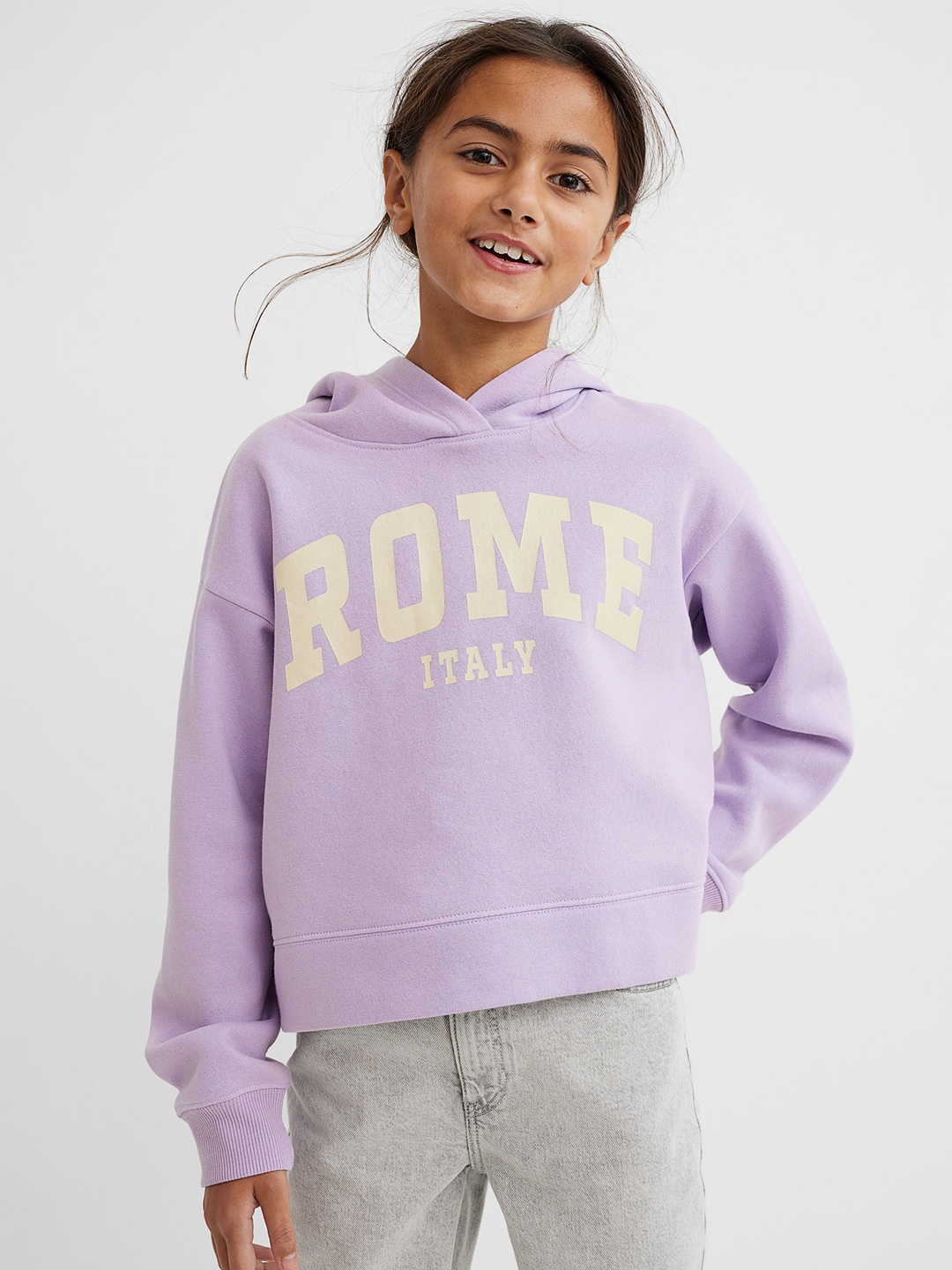 

H&M Girls Lavender Typography Printed Hoodie