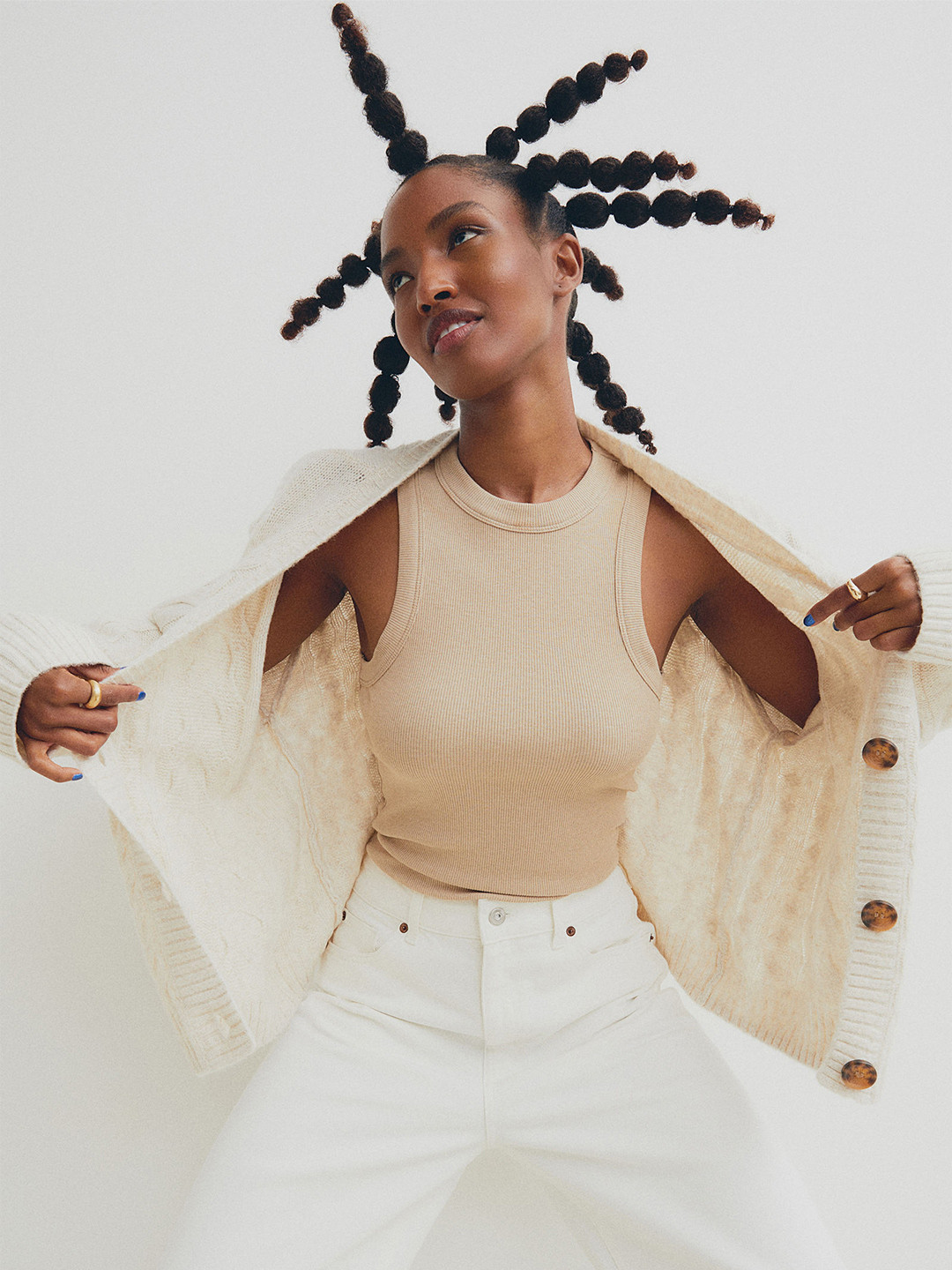 

H&M Women Beige Cable-Knit Cardigan