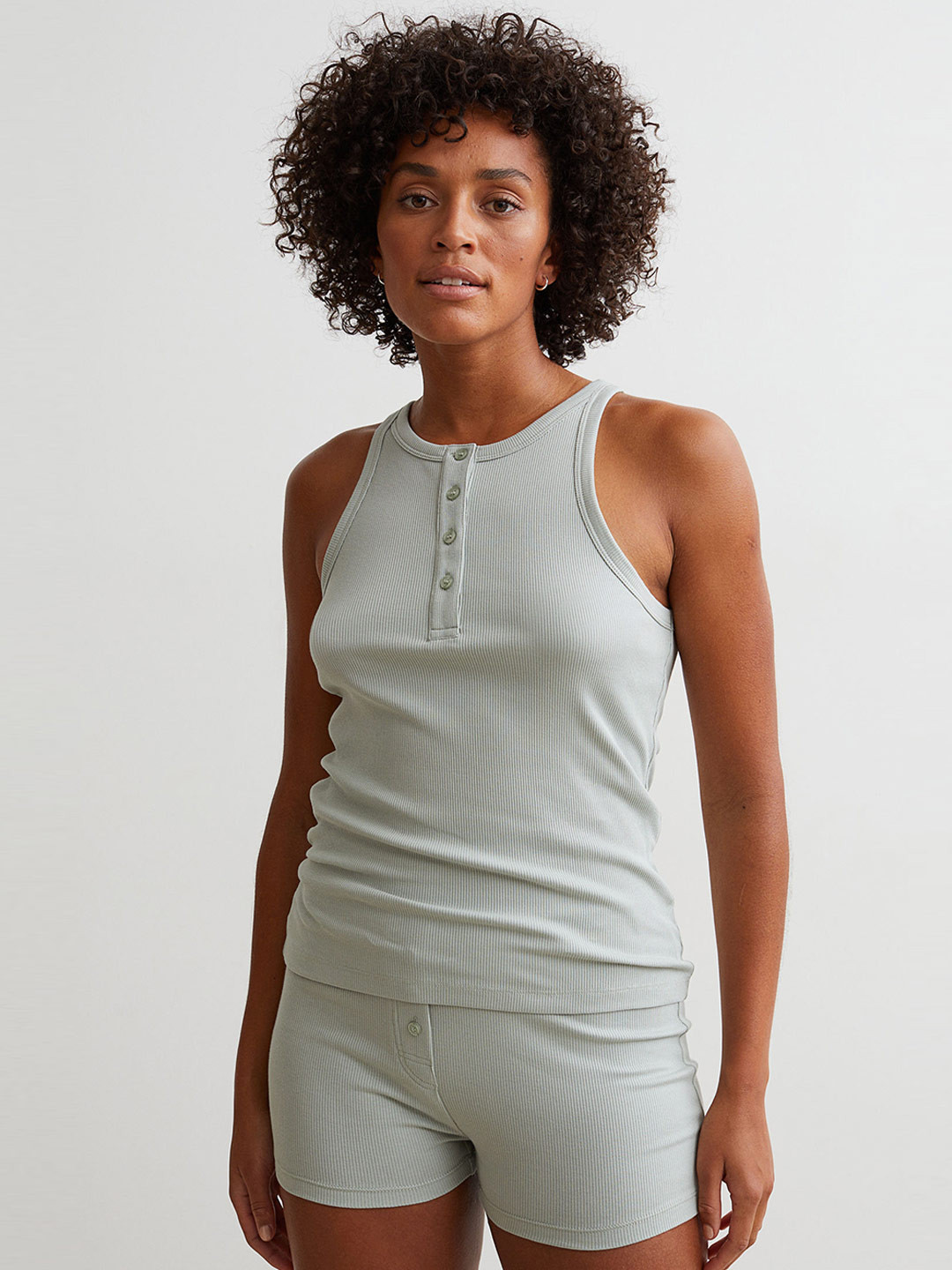 

H&M Women Blue Ribbed Modal-Blend Vest Top