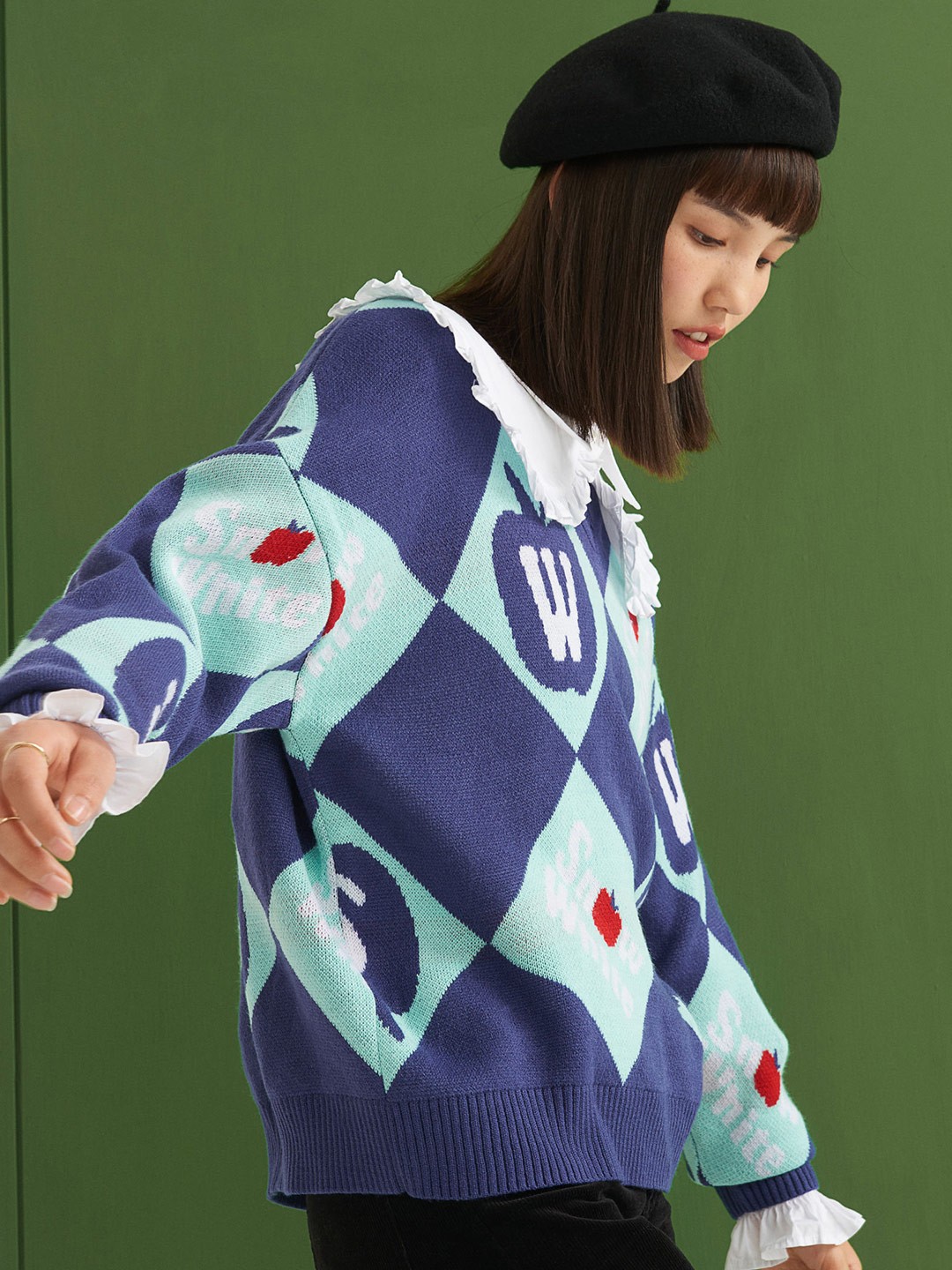 

H&M Women Blue Printed Jacquard-Knit Jumper
