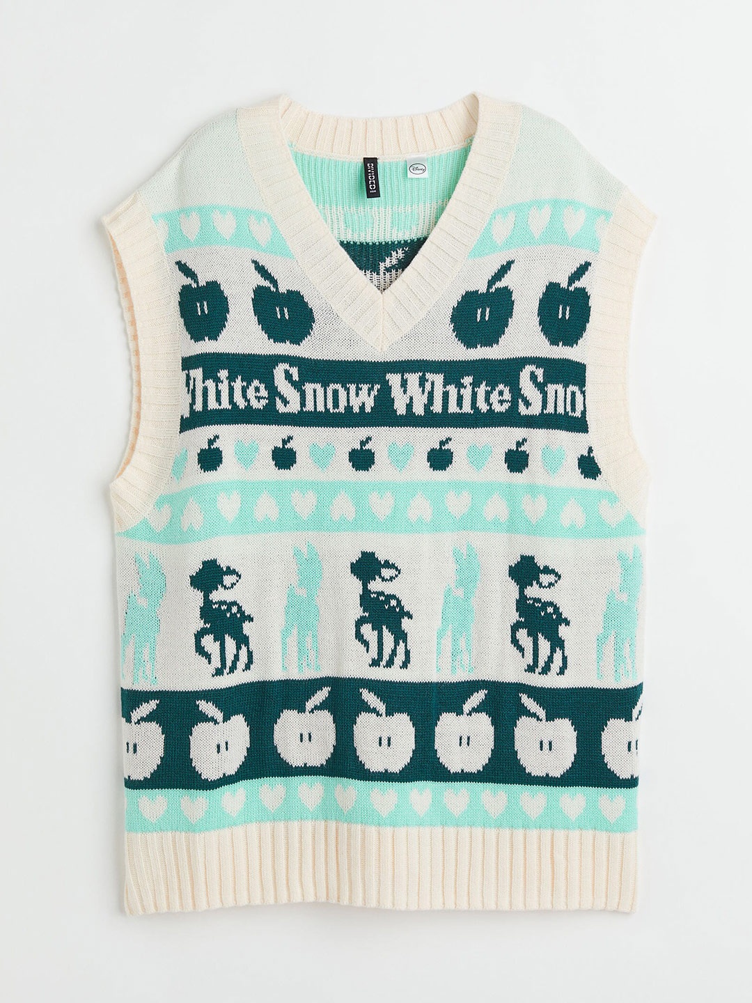 

H&M Women White & Green Printed Oversized Sweater Vest