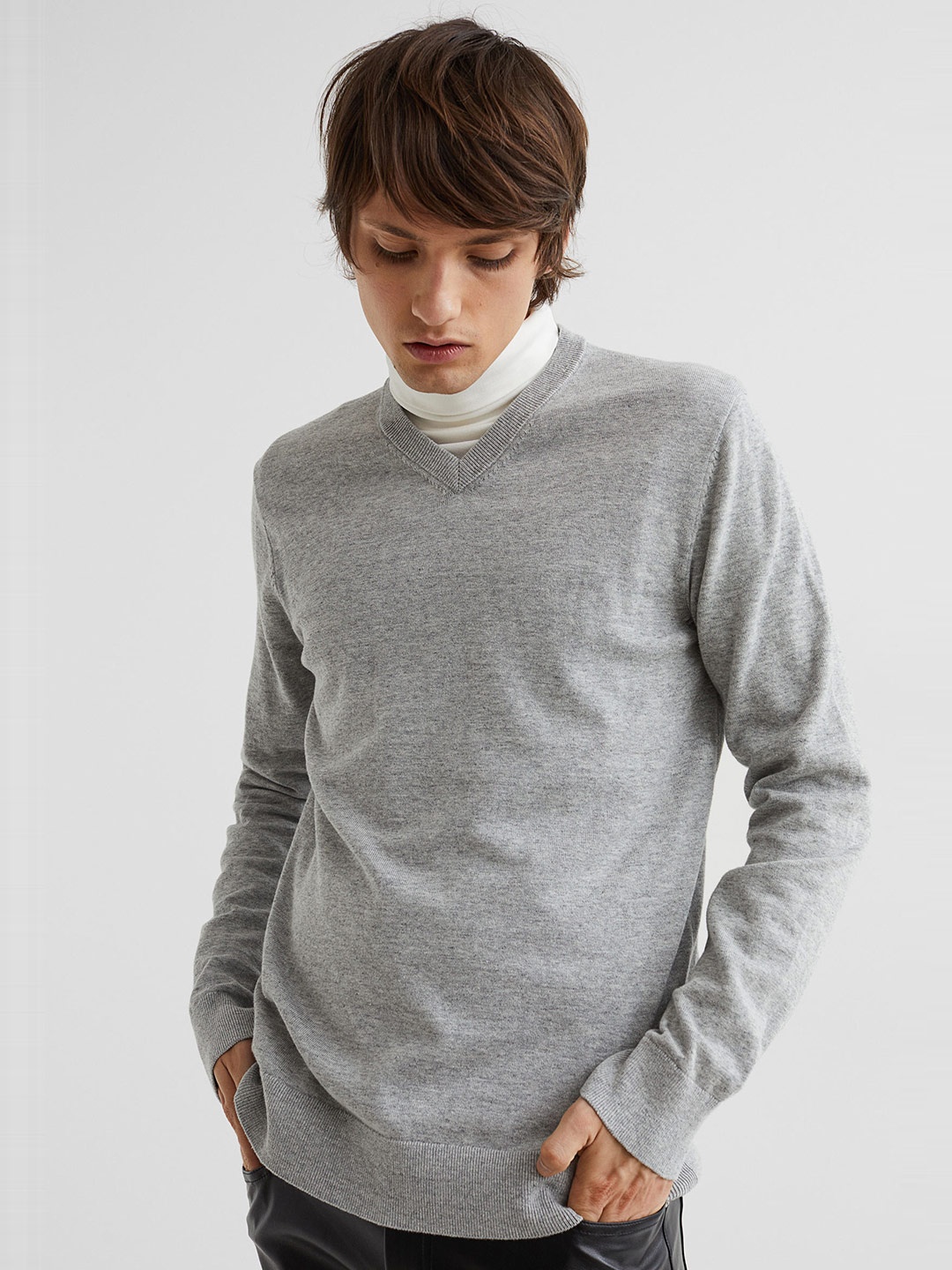 

H&M Men Pack Of 2 Slim Fit fine Knitted Jumpers, Grey