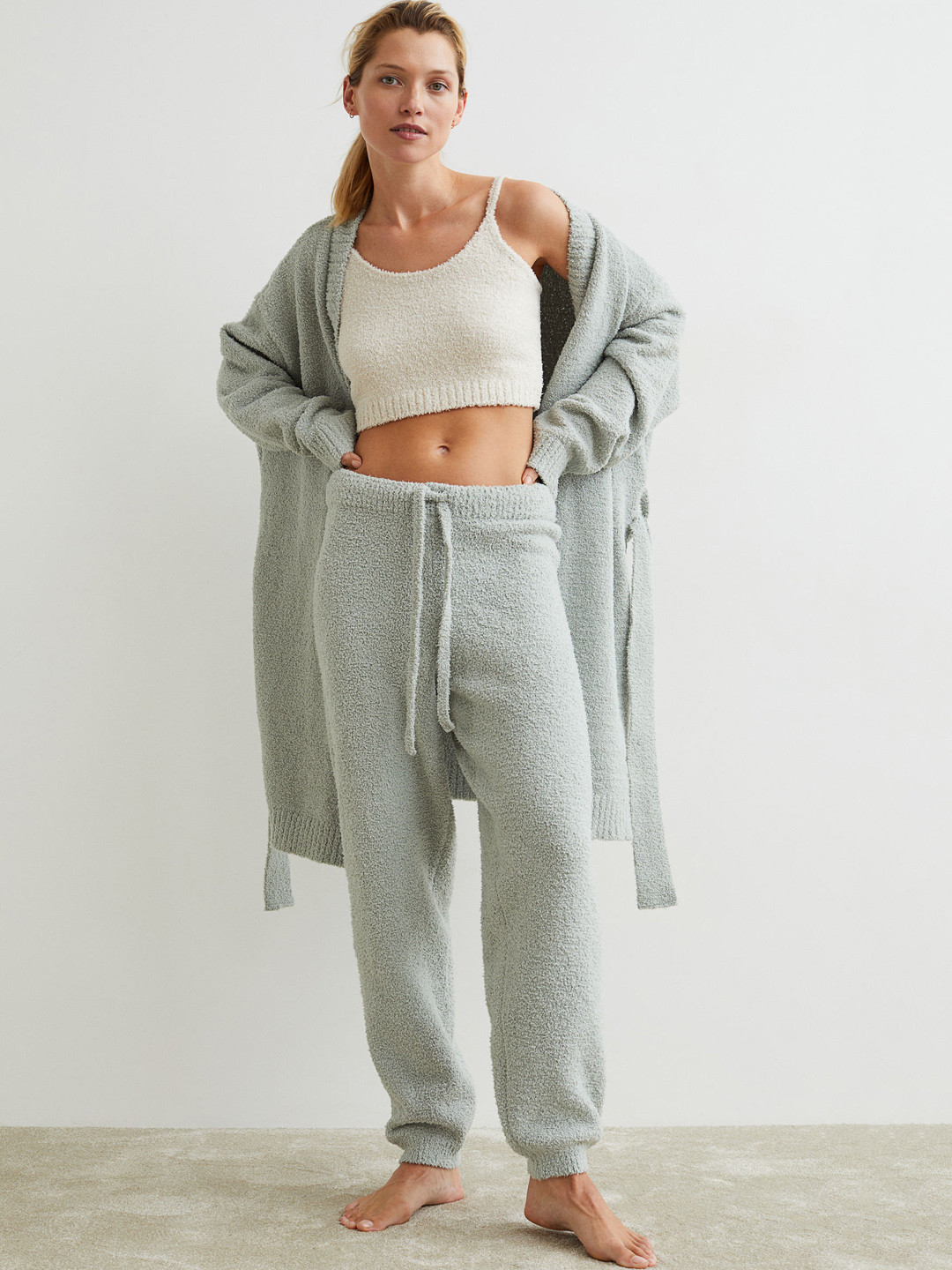 

H&M Women Green Fluffy-Knit Joggers