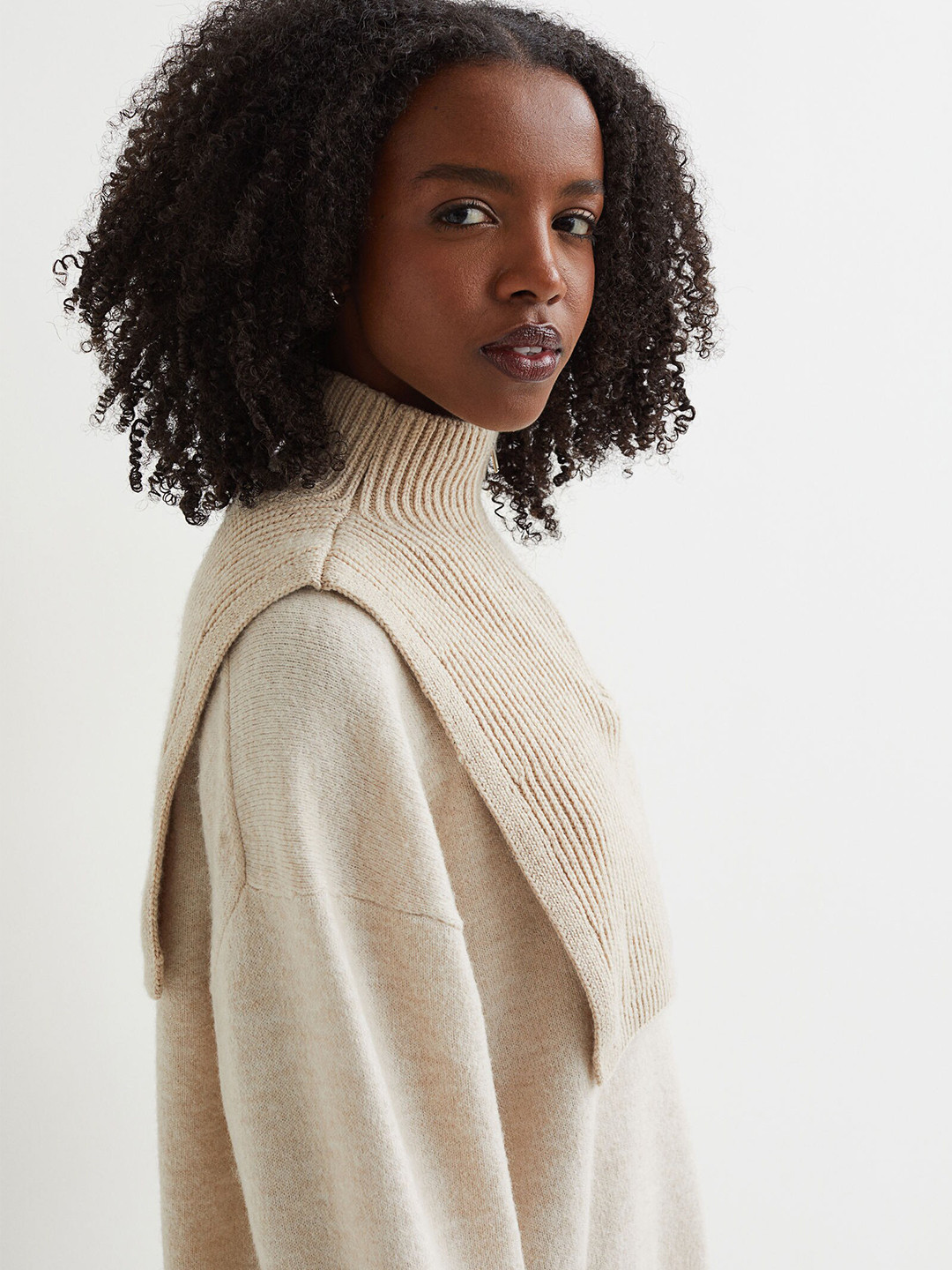 

H&M Women Beige Knitted Zip-Up Collar