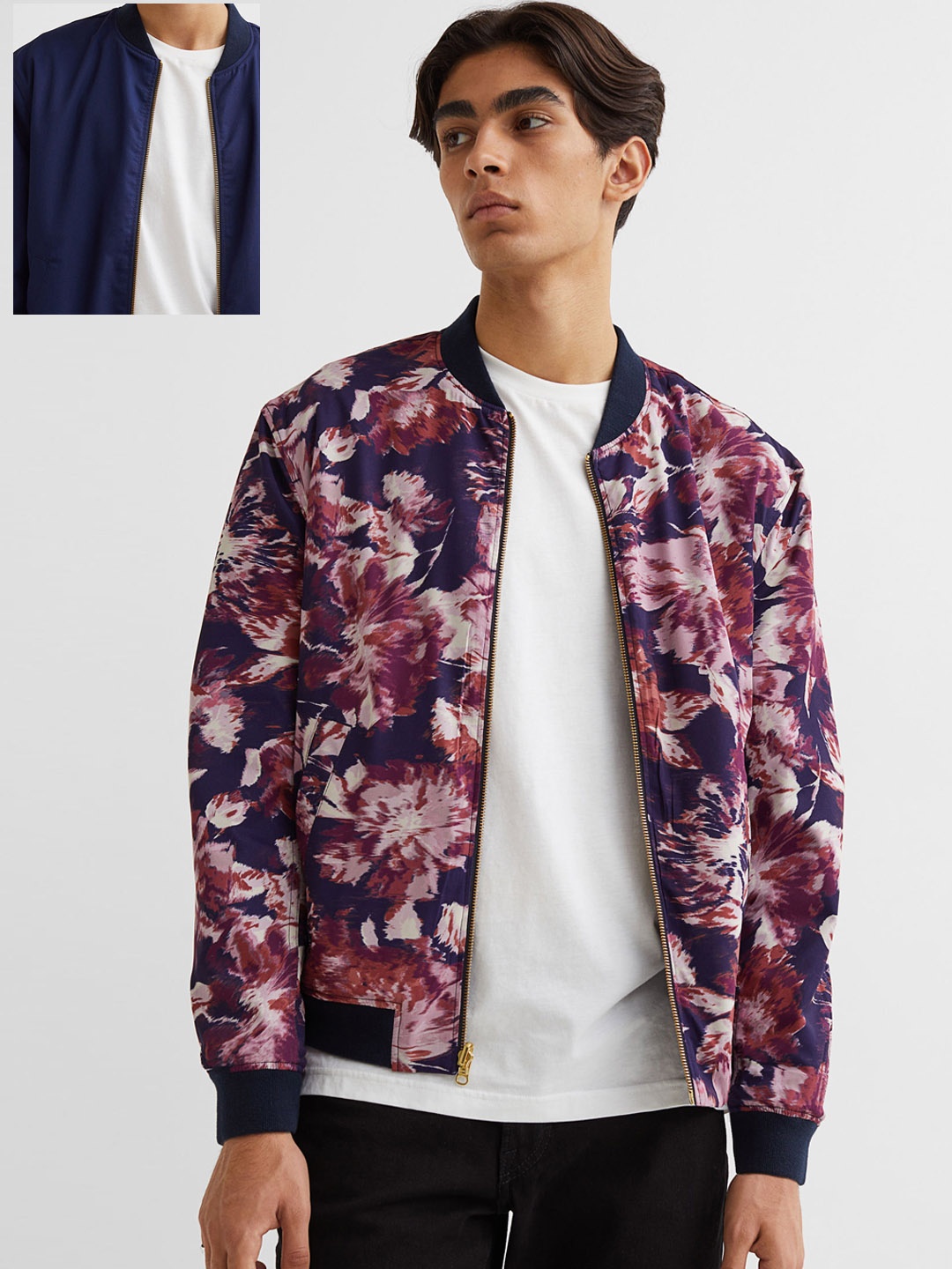 

H&M Men Pink & Blue Reversible Bomber Jacket