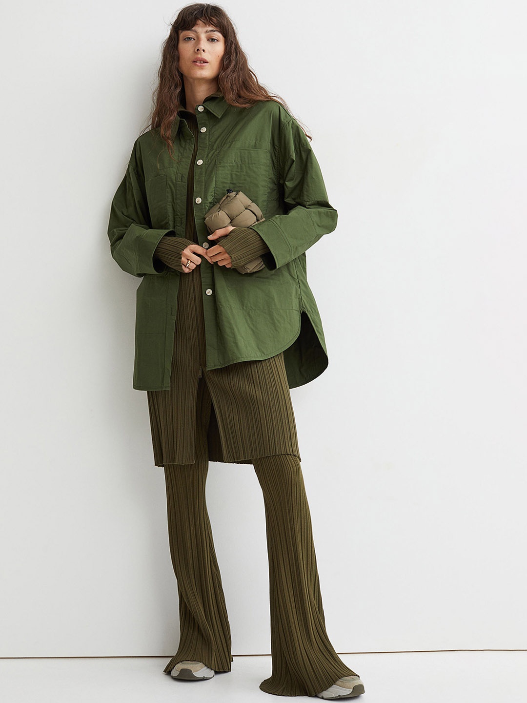 

H&M Women Green Padded Pure Cotton Shacket