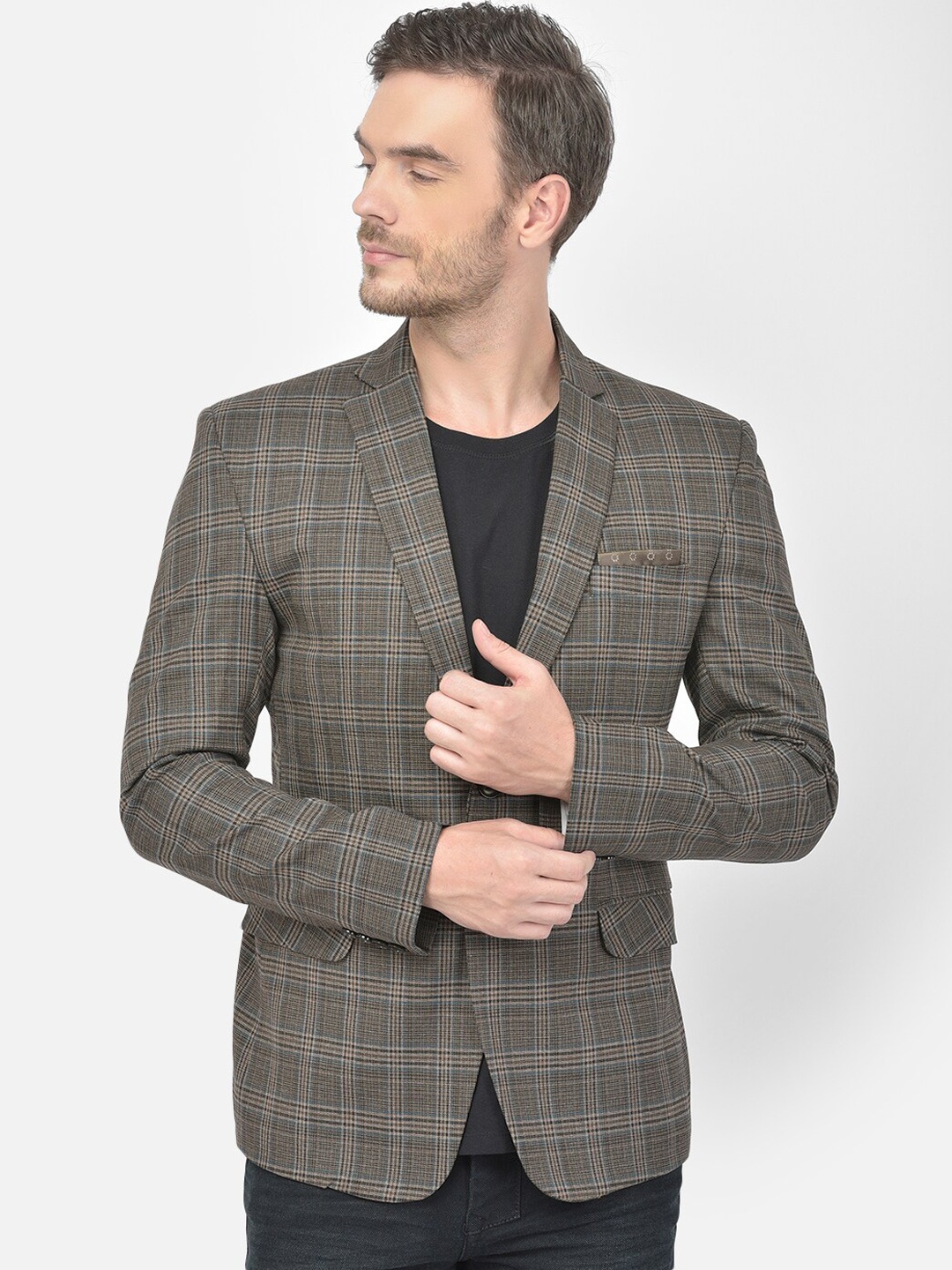 

Canary London Men Brown Checked Slim Fit Blazer