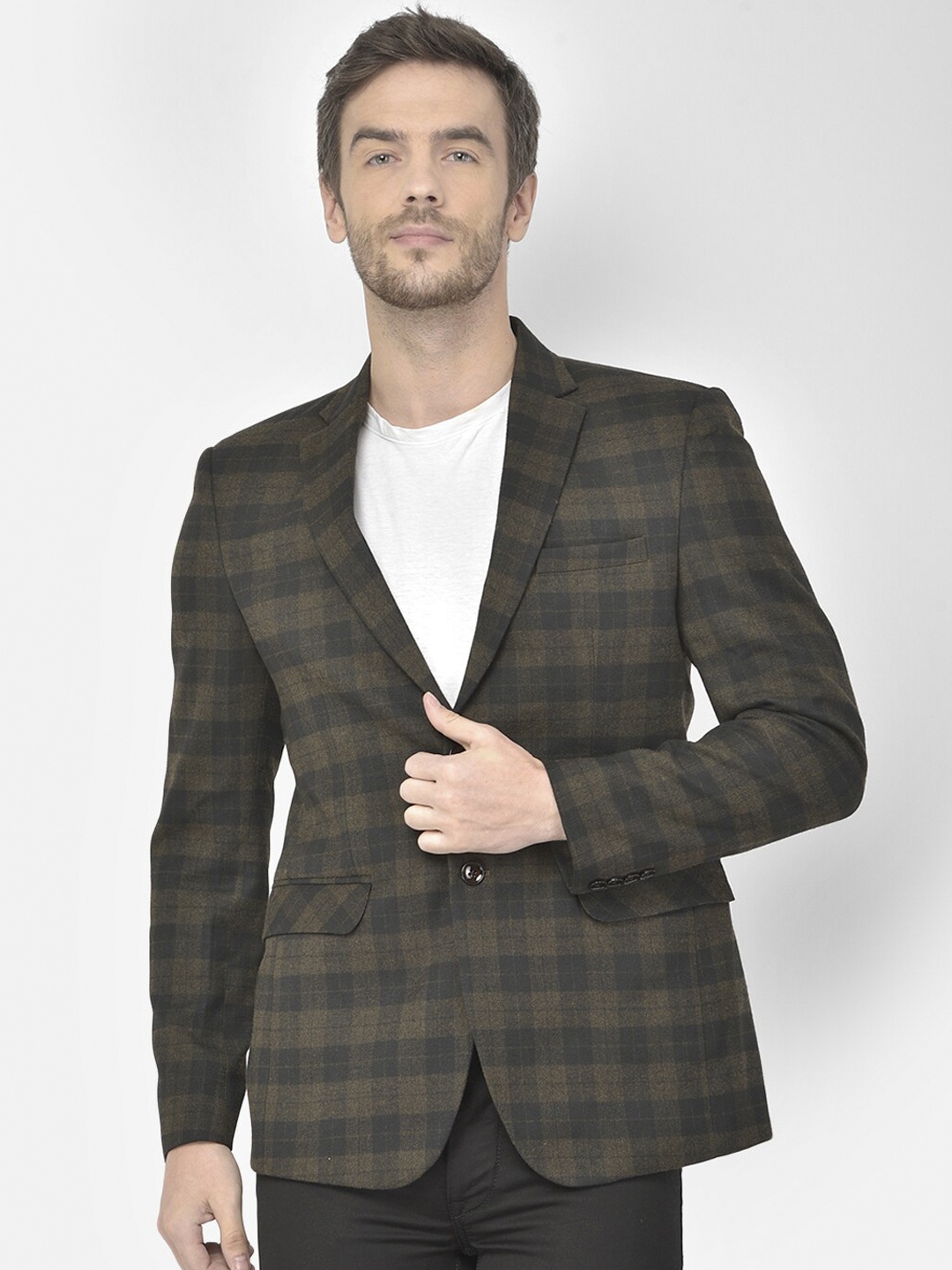 

Canary London Men Brown & Black Checked Slim-Fit Single-Breasted Casual Blazer