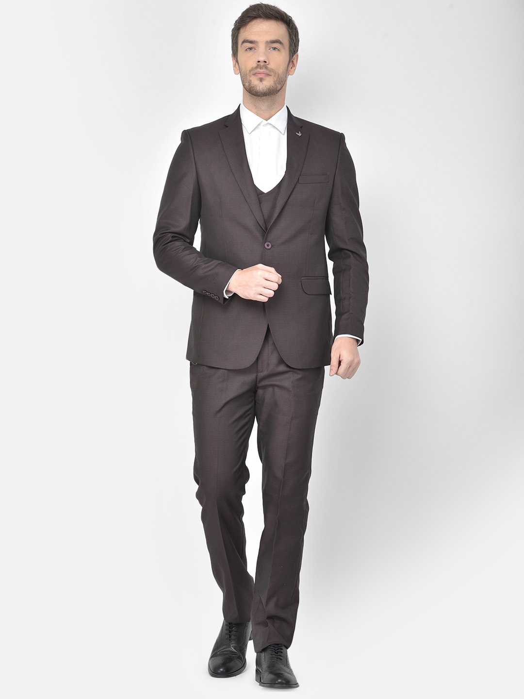 

Canary London Men Brown Solid Formal 3 Piece Suit Set